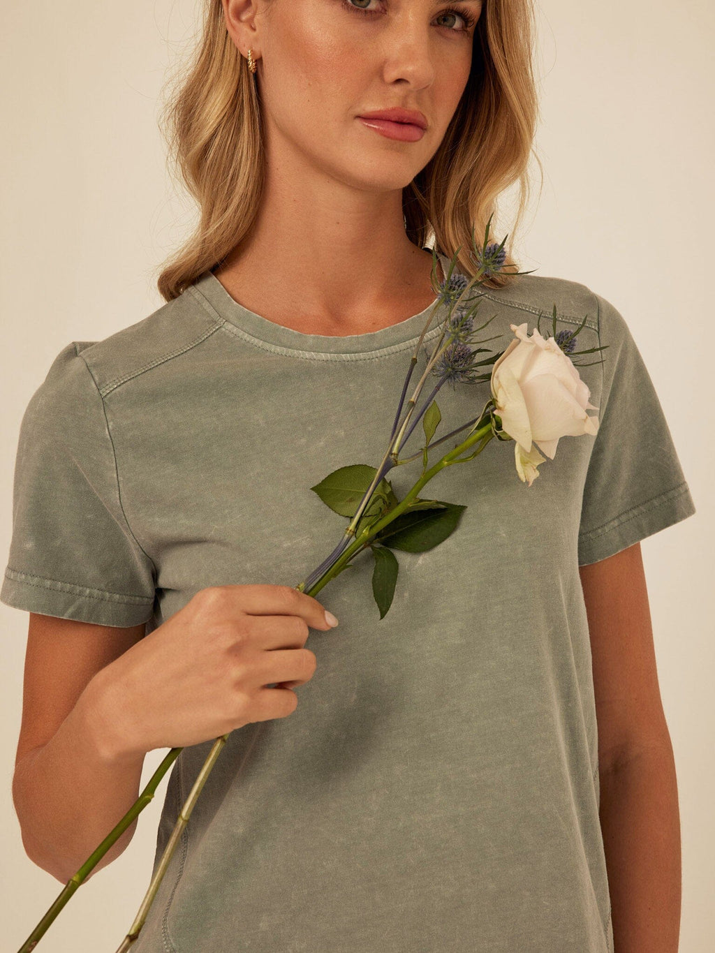 Roselie Mineral Wash Eco Jersey Tee - Sage-Green & Muted-Olive