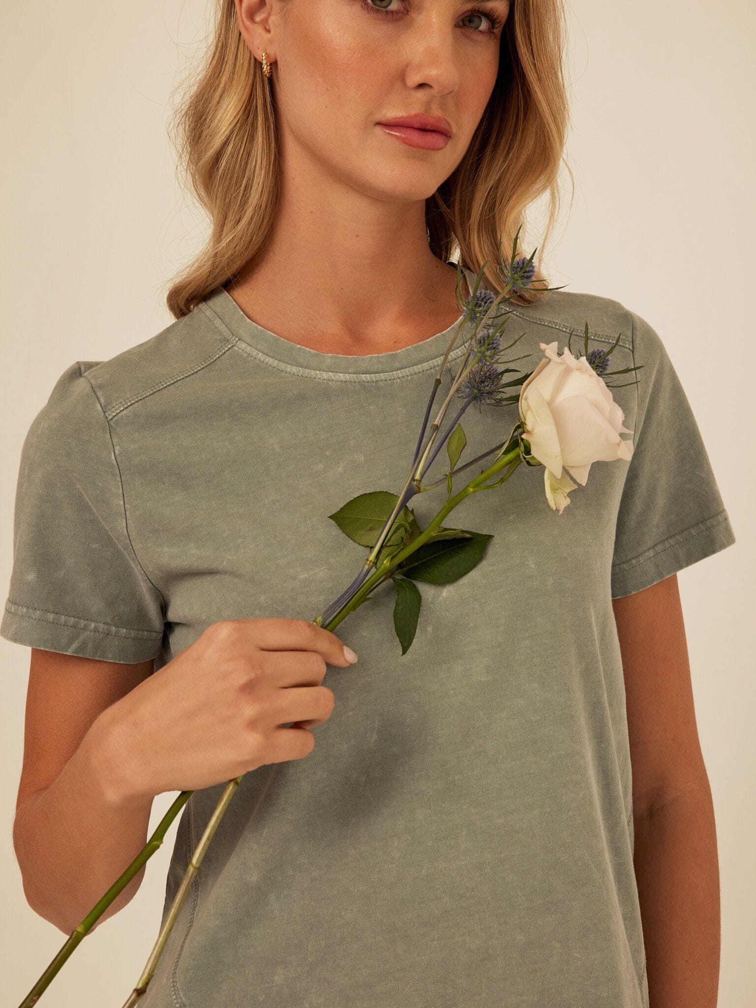 Roselie Mineral Wash Eco Jersey Tee - Sage-Green & Muted-Olive