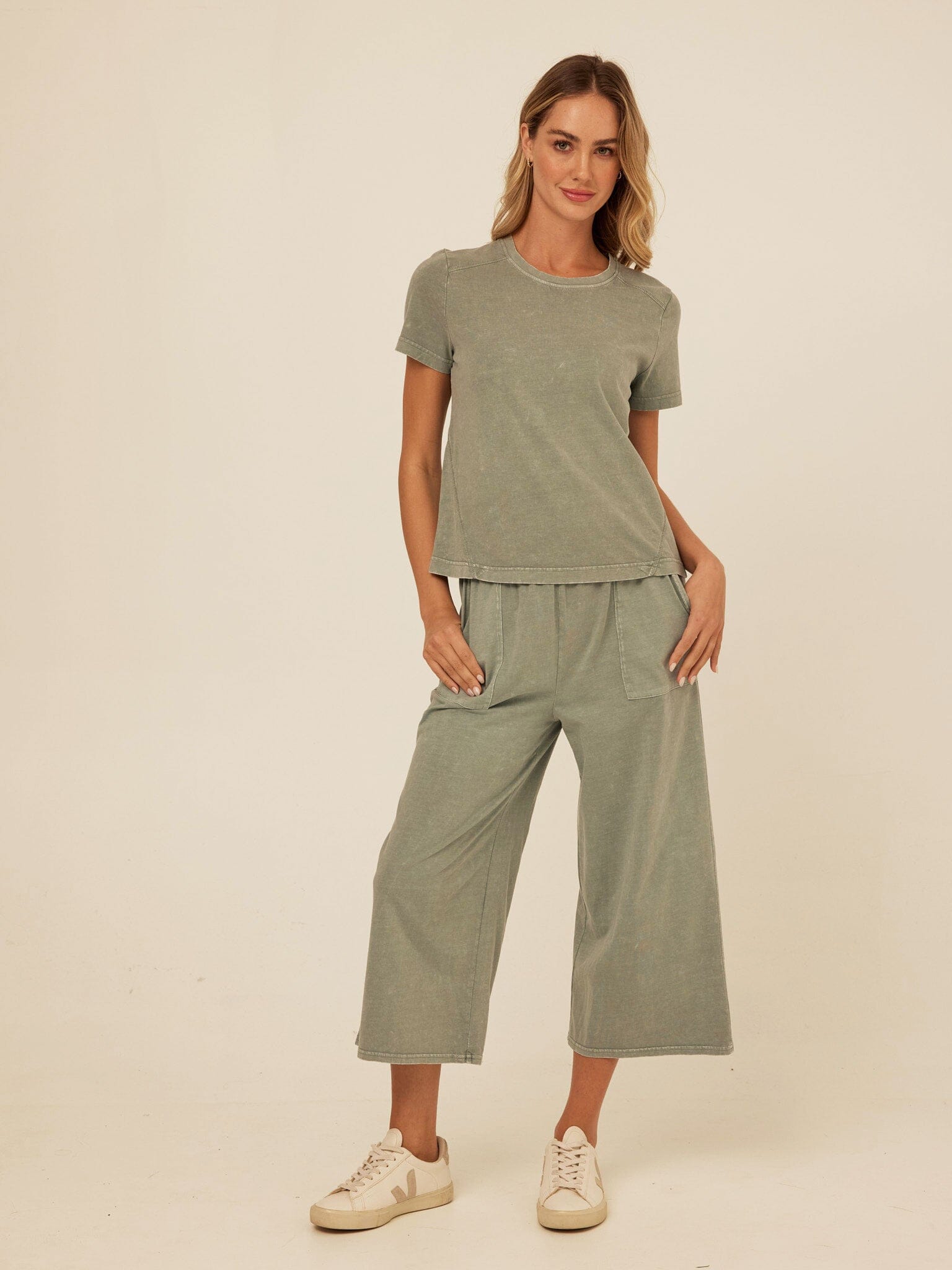 Roselie Mineral Wash Eco Jersey Tee - Sage-Green & Muted-Olive