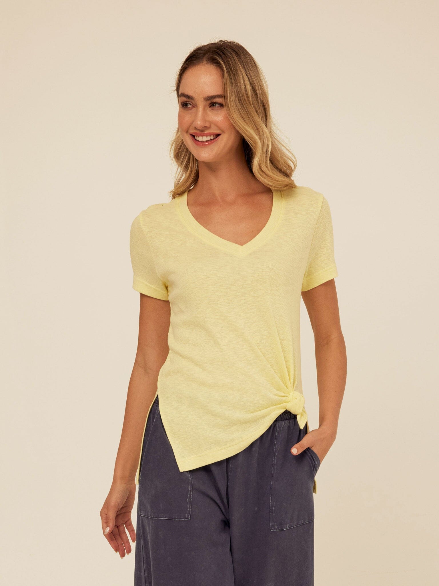 Norma Textured Slub Jersey Knotted Tee