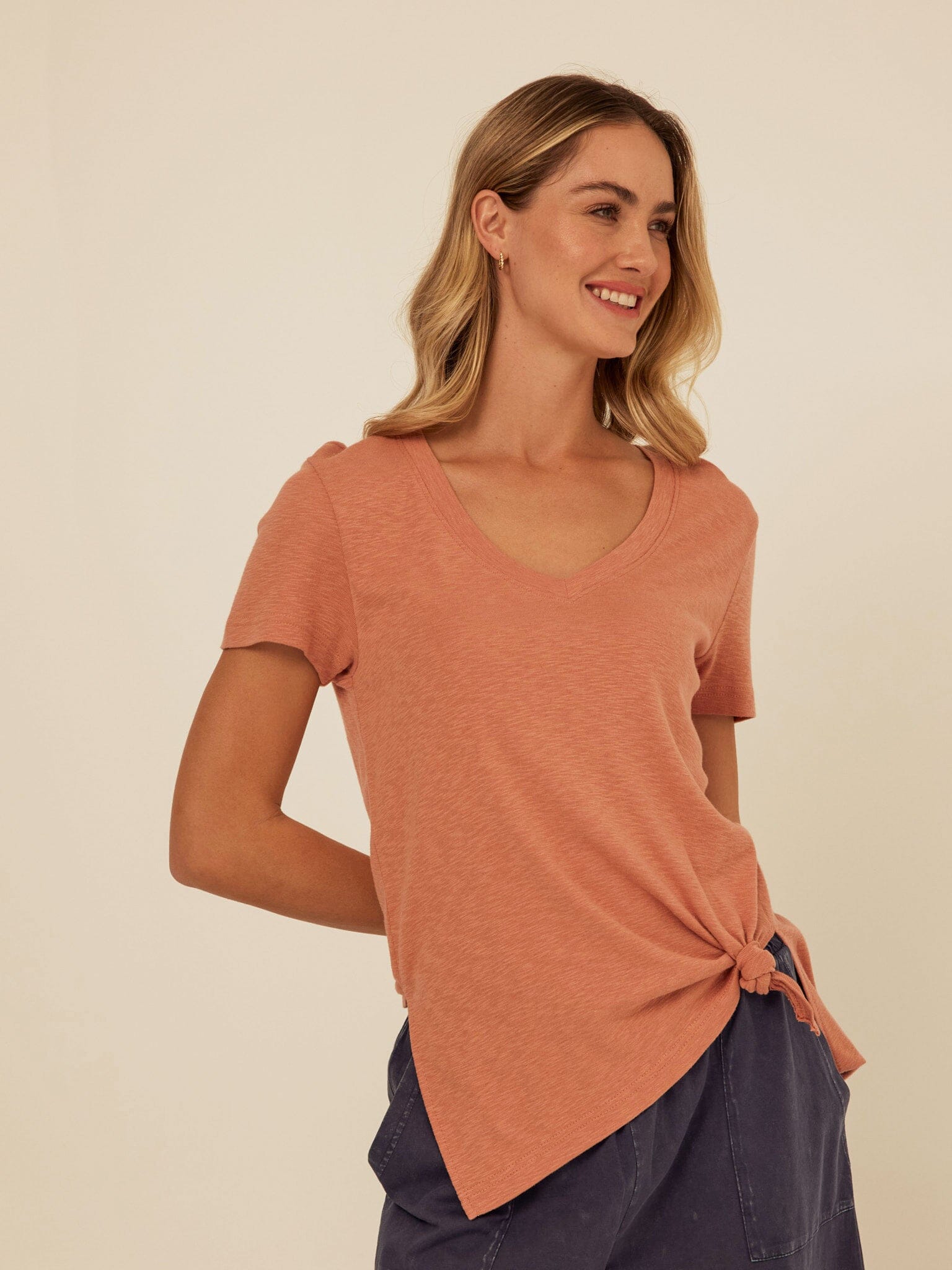 Norma Textured Slub Jersey Knotted Tee