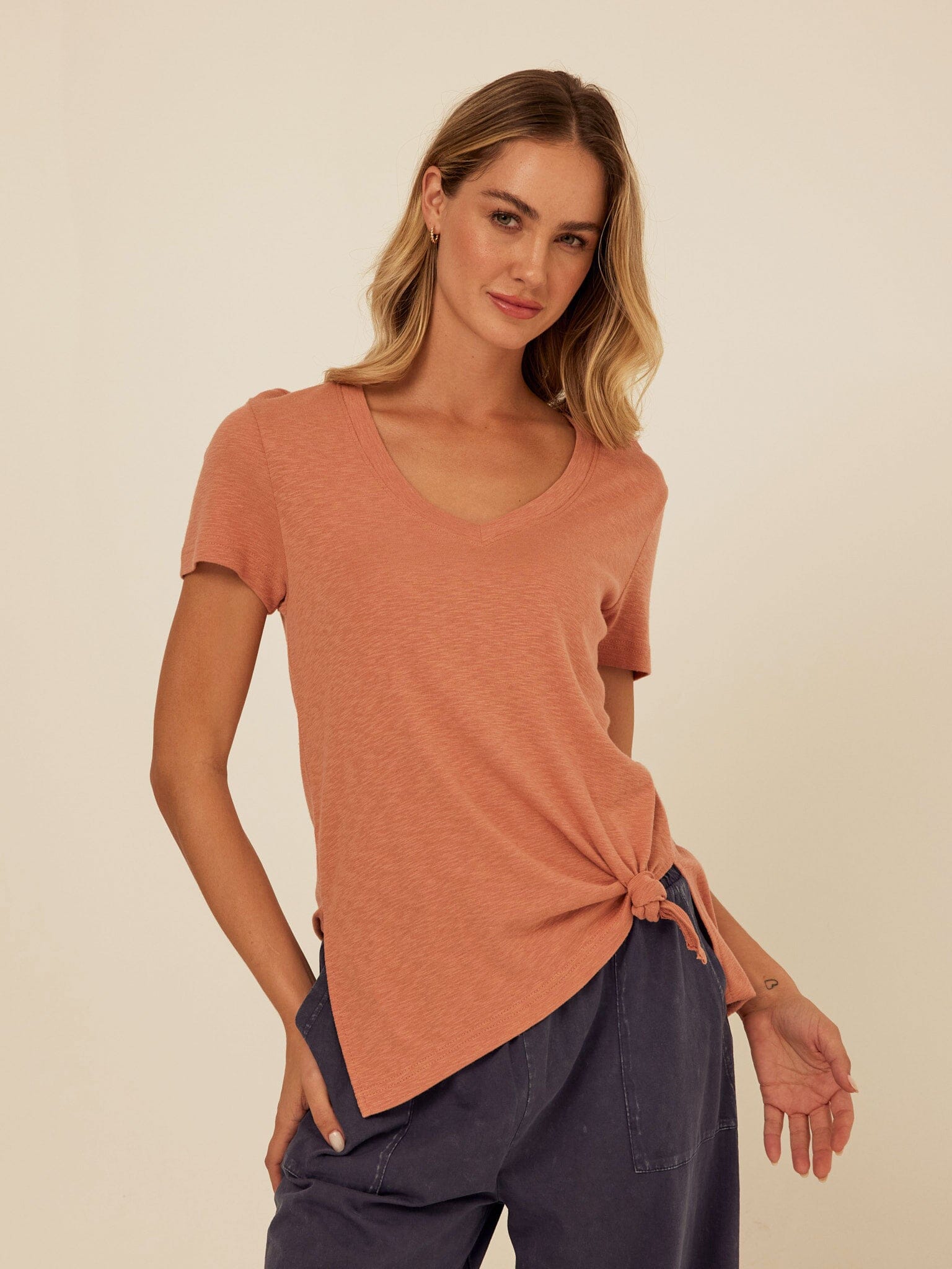 Norma Textured Slub Jersey Knotted Tee