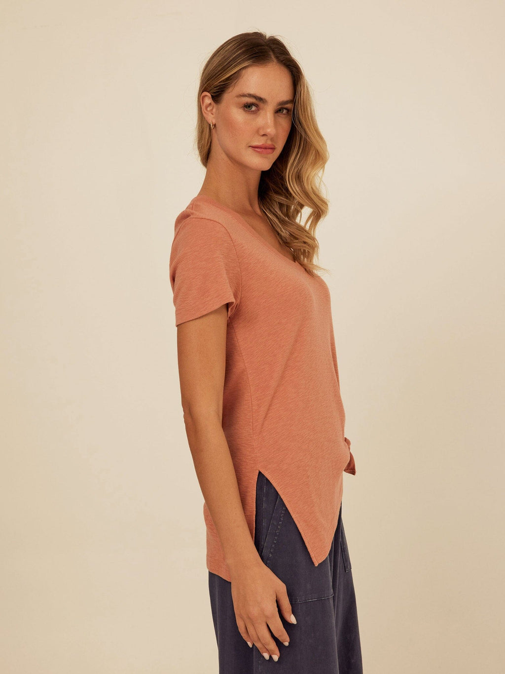 Norma Textured Slub Jersey Knotted Tee
