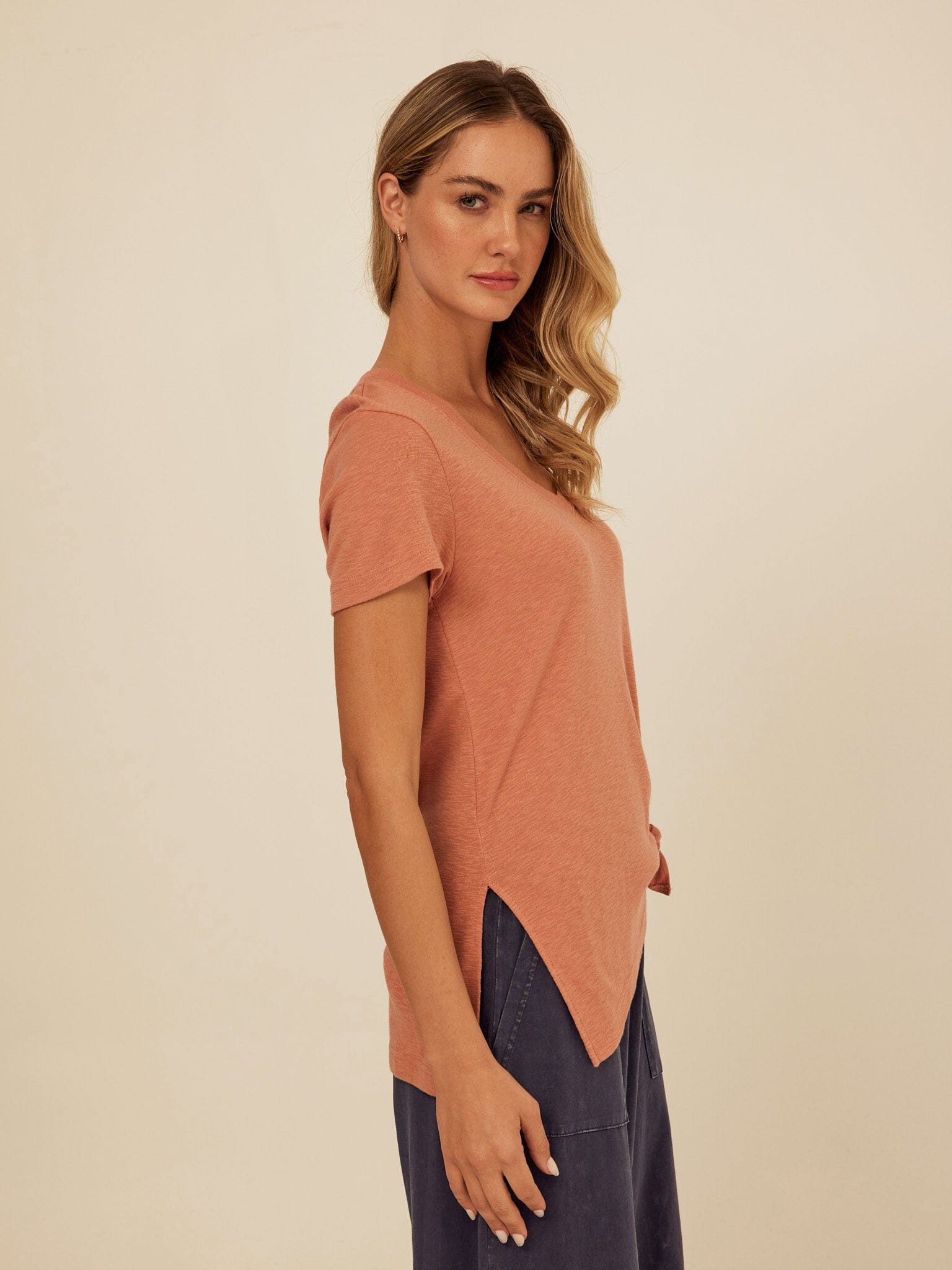 Norma Textured Slub Jersey Knotted Tee