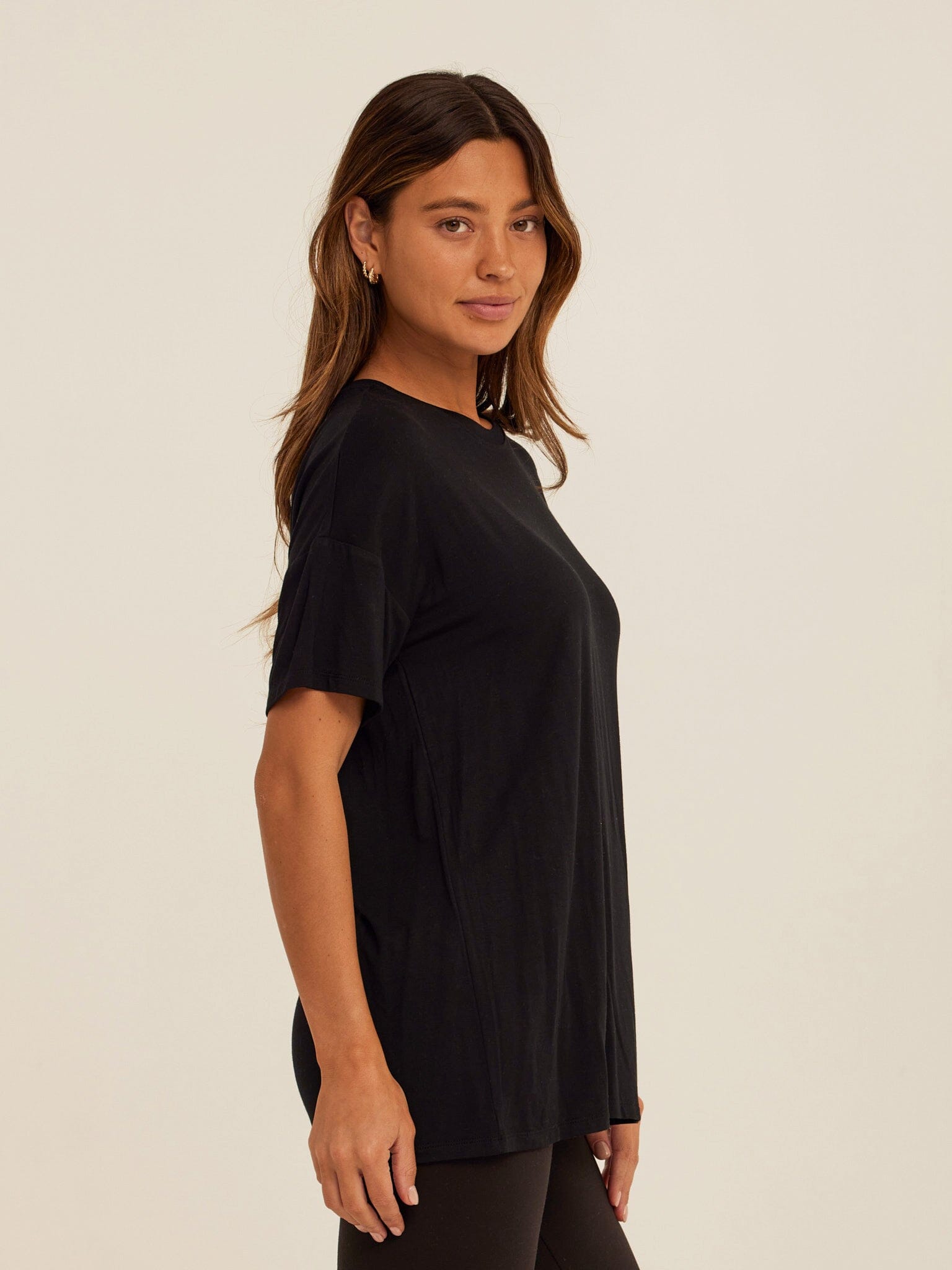 Andie Tencel Jersey Relaxed Tee in Black - Minimalist Crew Neck
