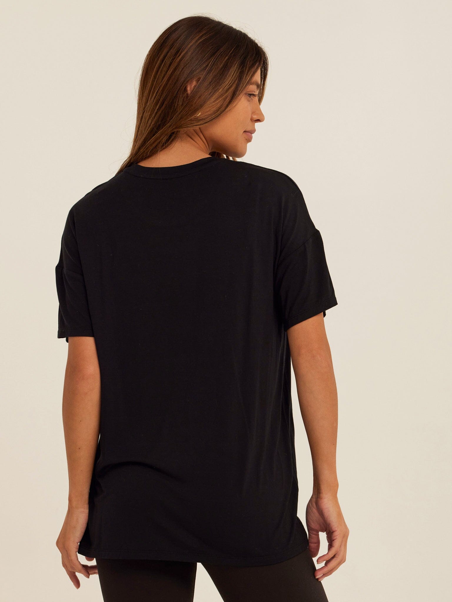 Andie Tencel Jersey Relaxed Tee in Black - Minimalist Crew Neck