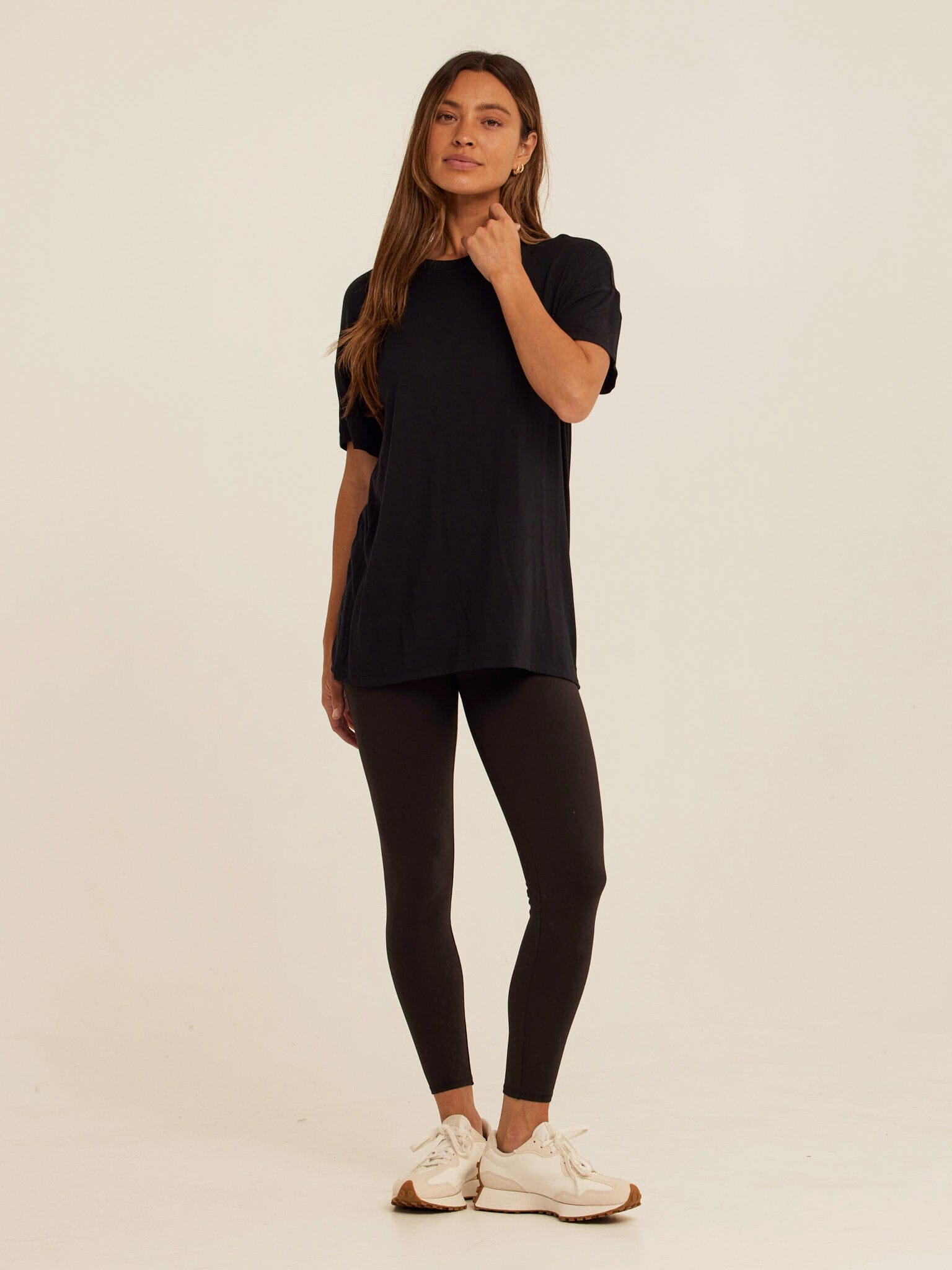 Andie Tencel Jersey Relaxed Tee in Black - Minimalist Crew Neck