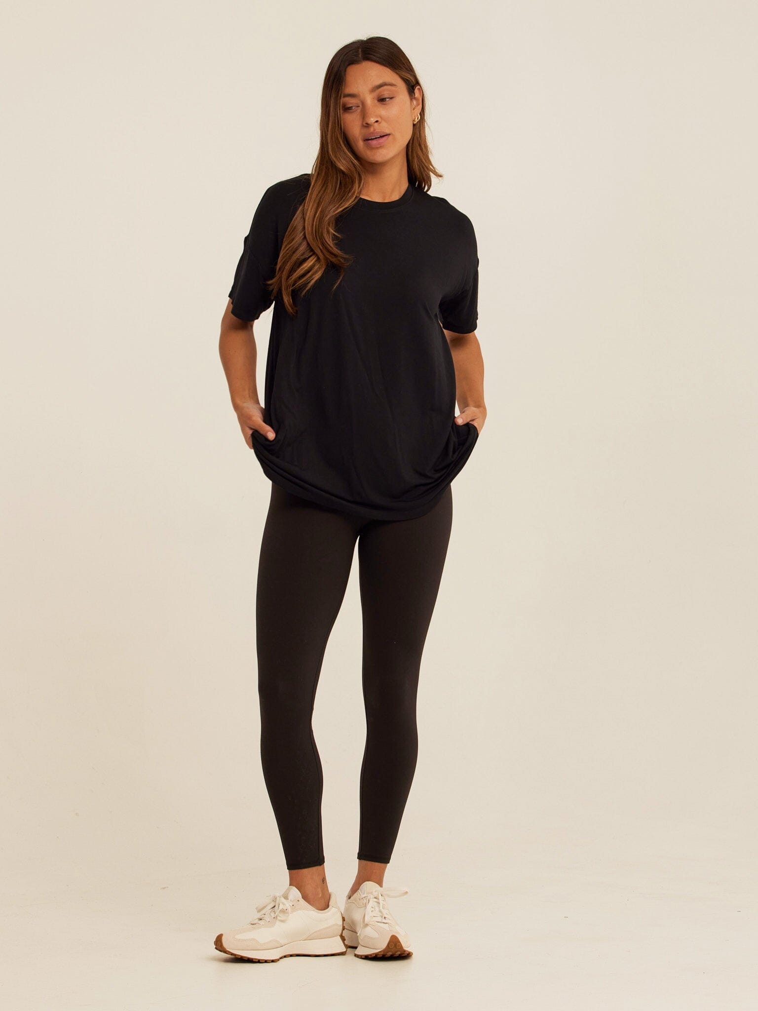 Andie Tencel Jersey Relaxed Tee in Black - Minimalist Crew Neck