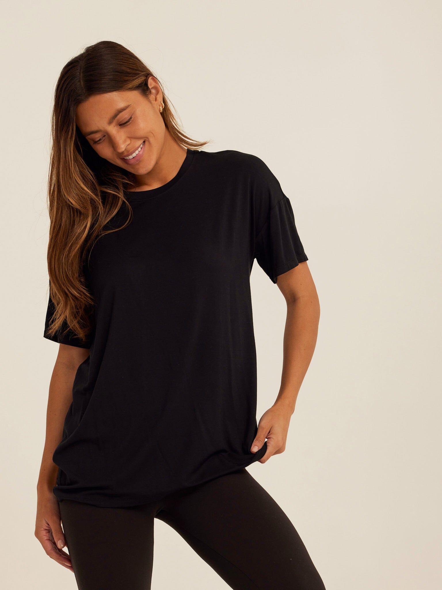Andie Tencel Jersey Relaxed Tee in Black - Minimalist Crew Neck