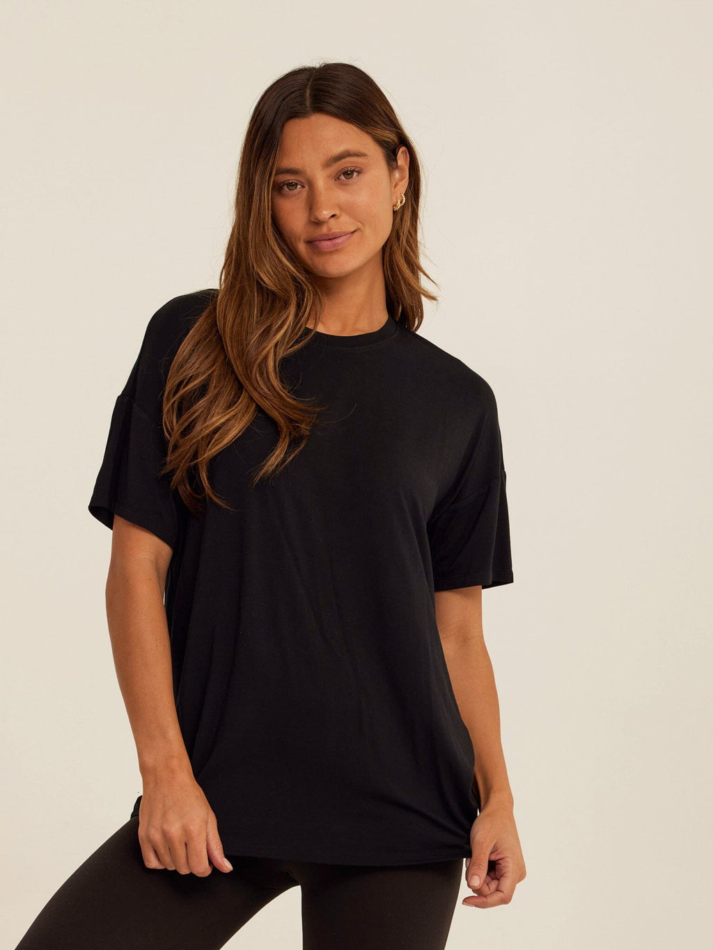 Andie Tencel Jersey Relaxed Tee in Black - Minimalist Crew Neck