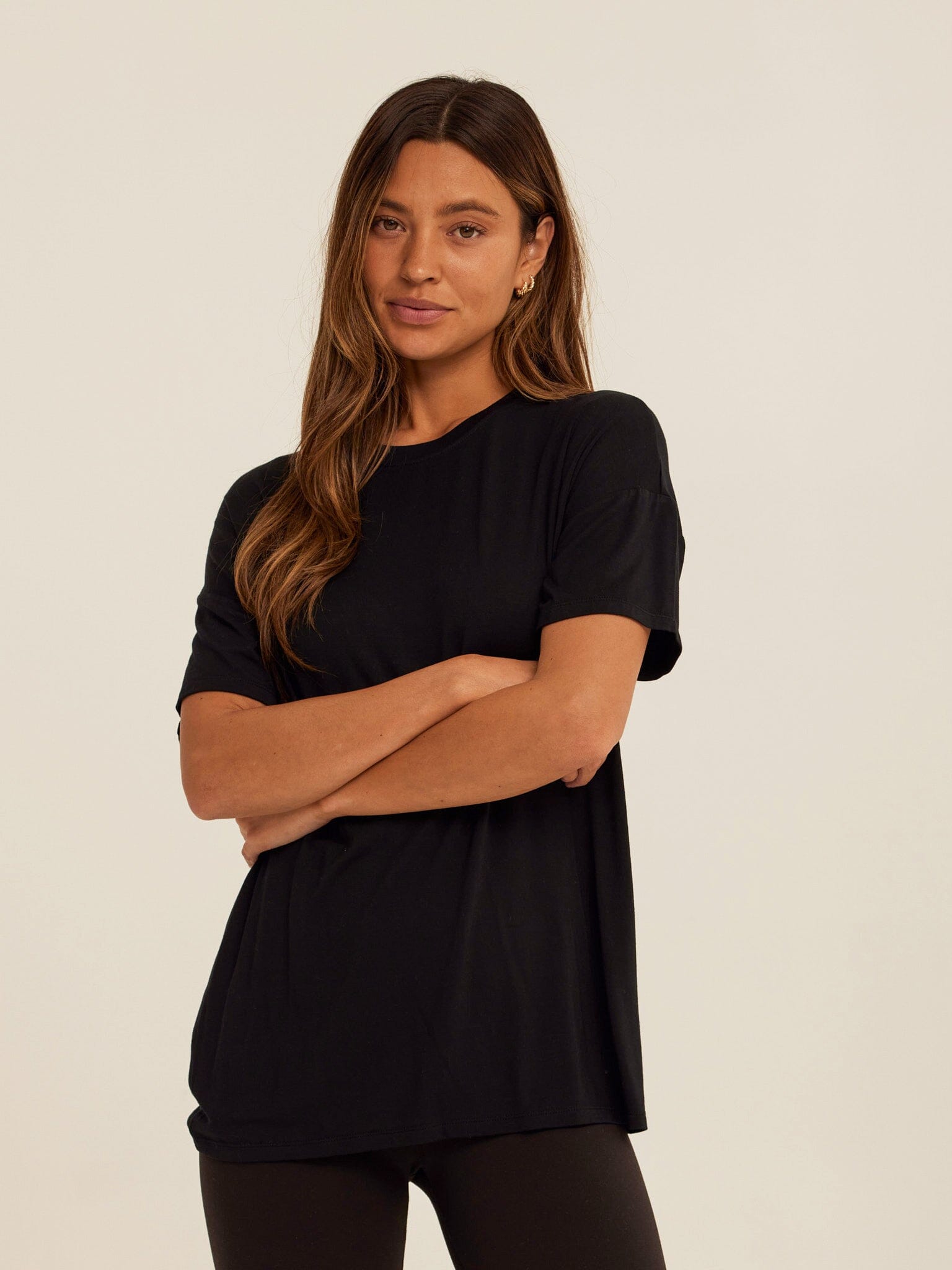 Andie Tencel Jersey Relaxed Tee in Black - Minimalist Crew Neck