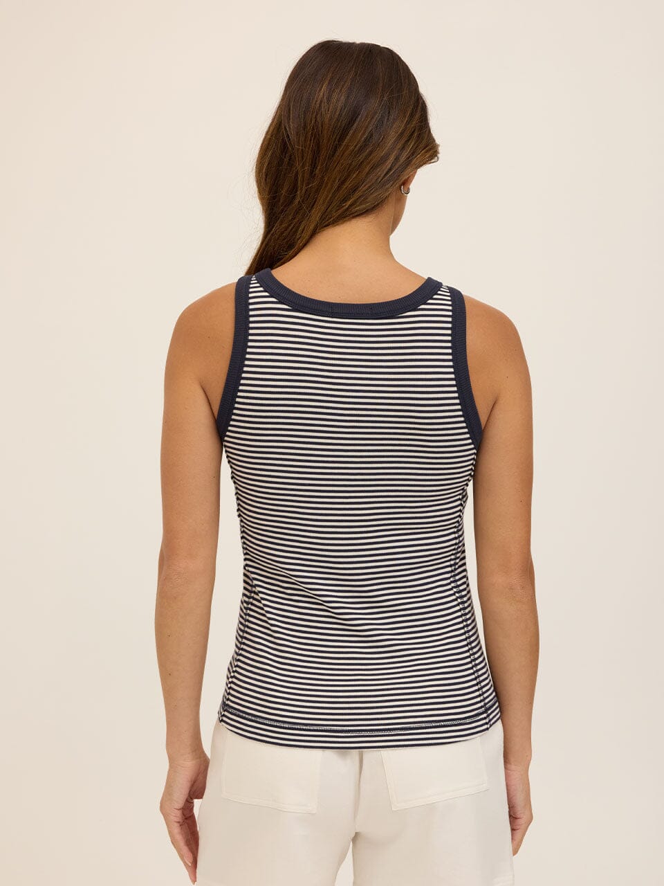 Alida Micro Stripe Feather Rib Henley Tank