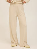 High-rise cream wide-leg sweatpants in soft knit Feather Fleece material