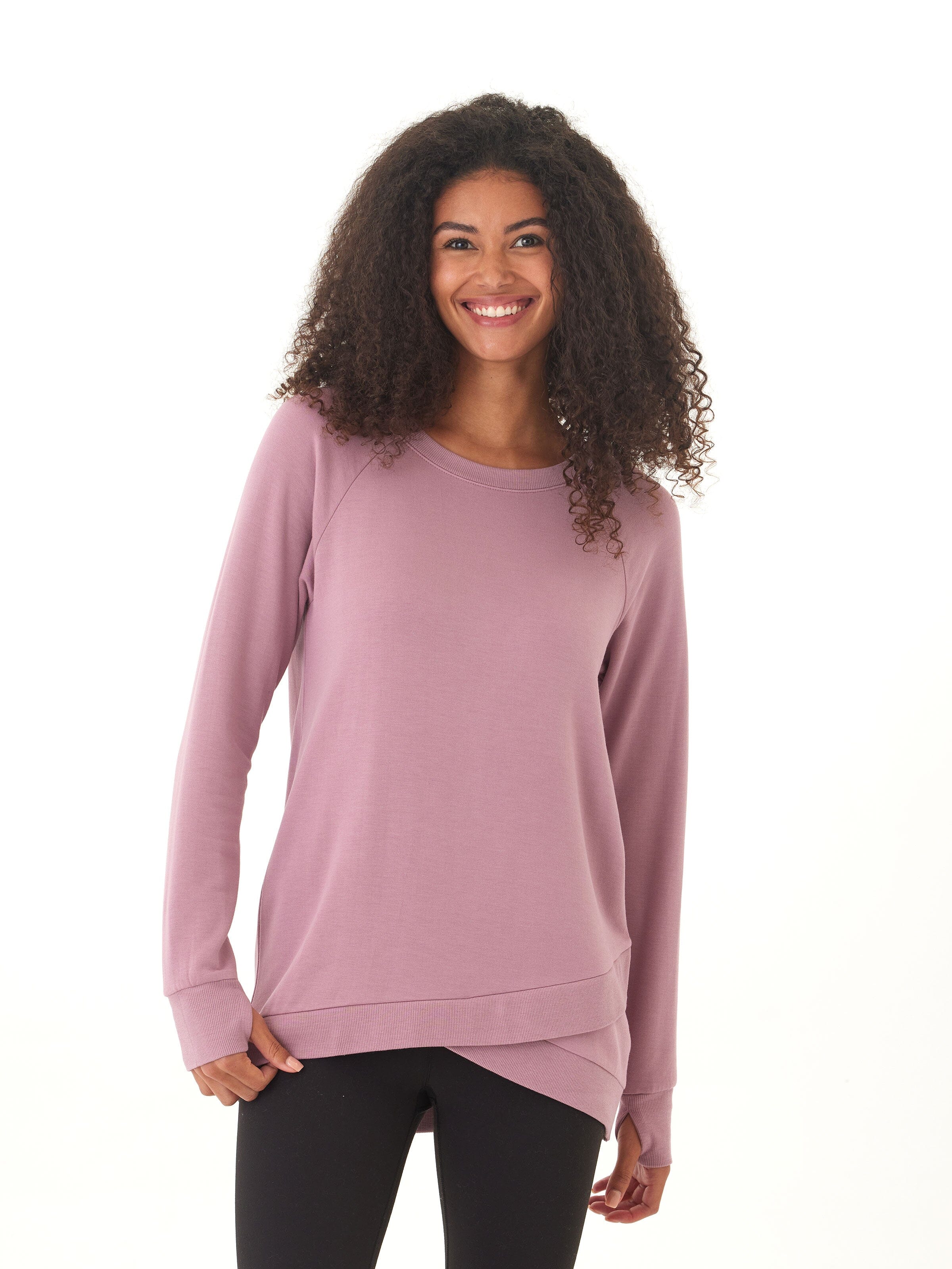 Leanna Feather Fleece Tulip-Hem Tunic in Dusty Rose & Mauve
