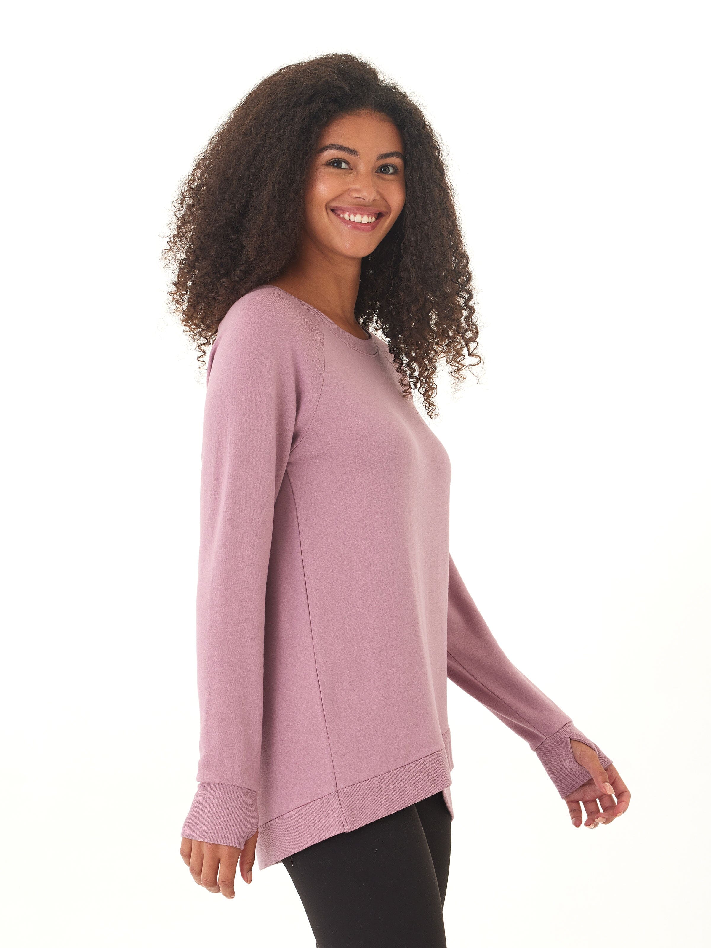 Leanna Feather Fleece Tulip-Hem Tunic in Dusty Rose & Mauve