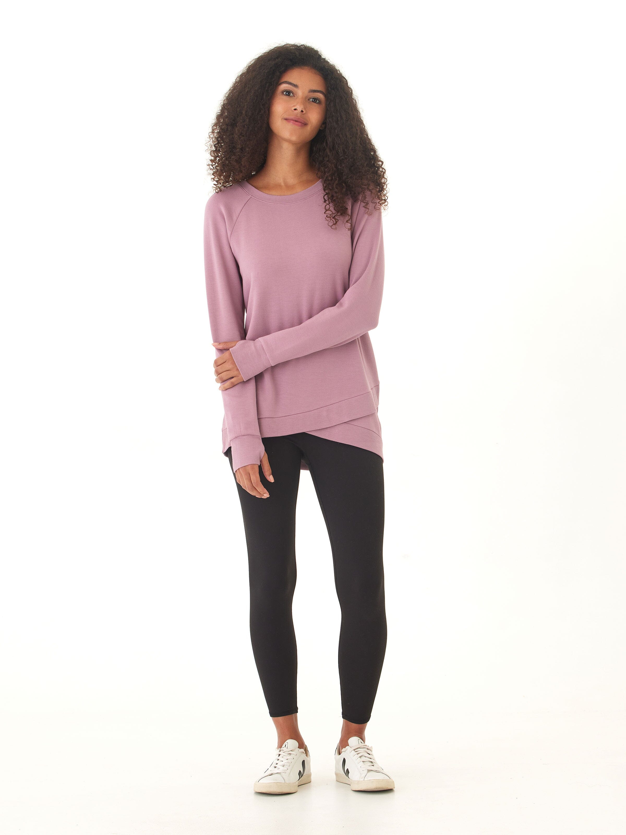 Leanna Feather Fleece Tulip-Hem Tunic in Dusty Rose & Mauve