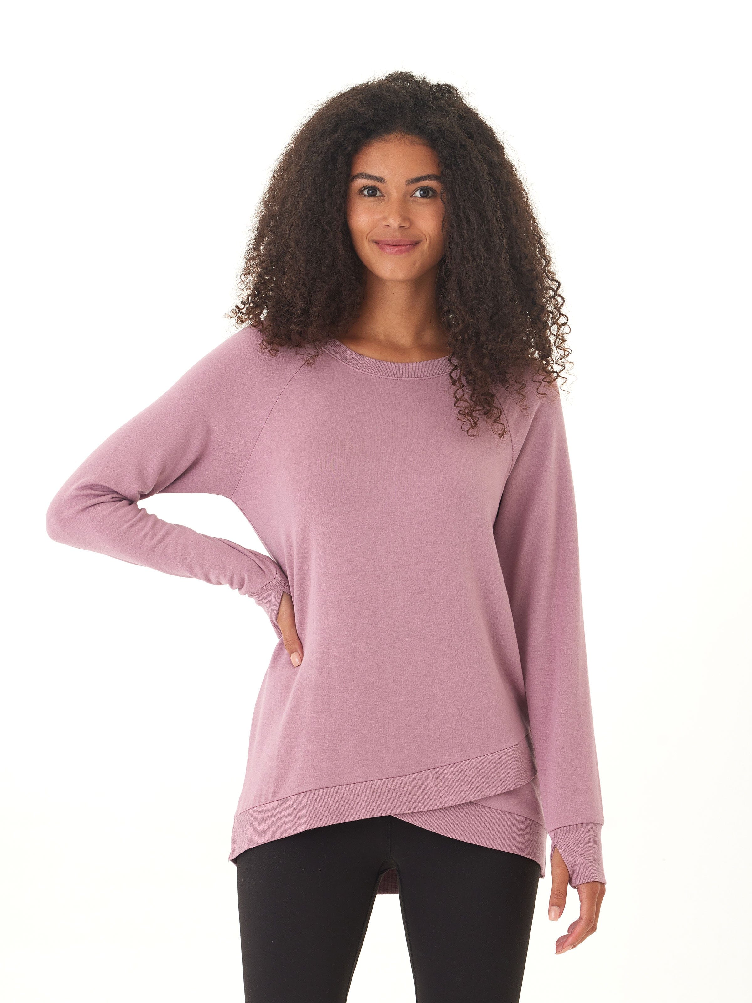 Leanna Feather Fleece Tulip-Hem Tunic in Dusty Rose & Mauve