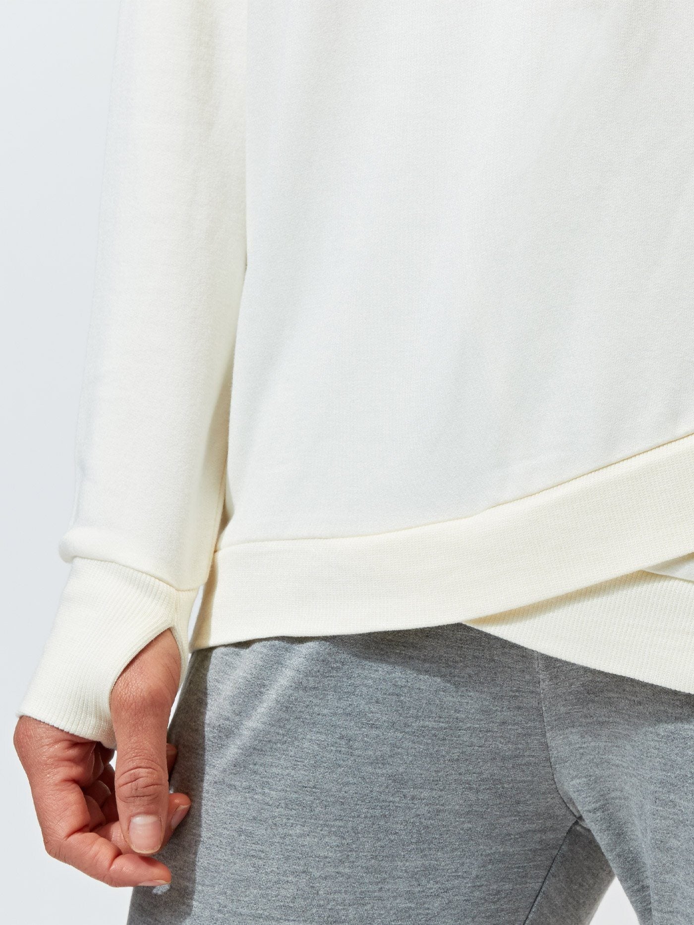 Leanna Feather Fleece Tulip-Hem Tunic in Off-White