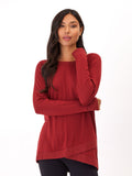 Leanna tulip-hem sweatshirt in deep red knit fabric