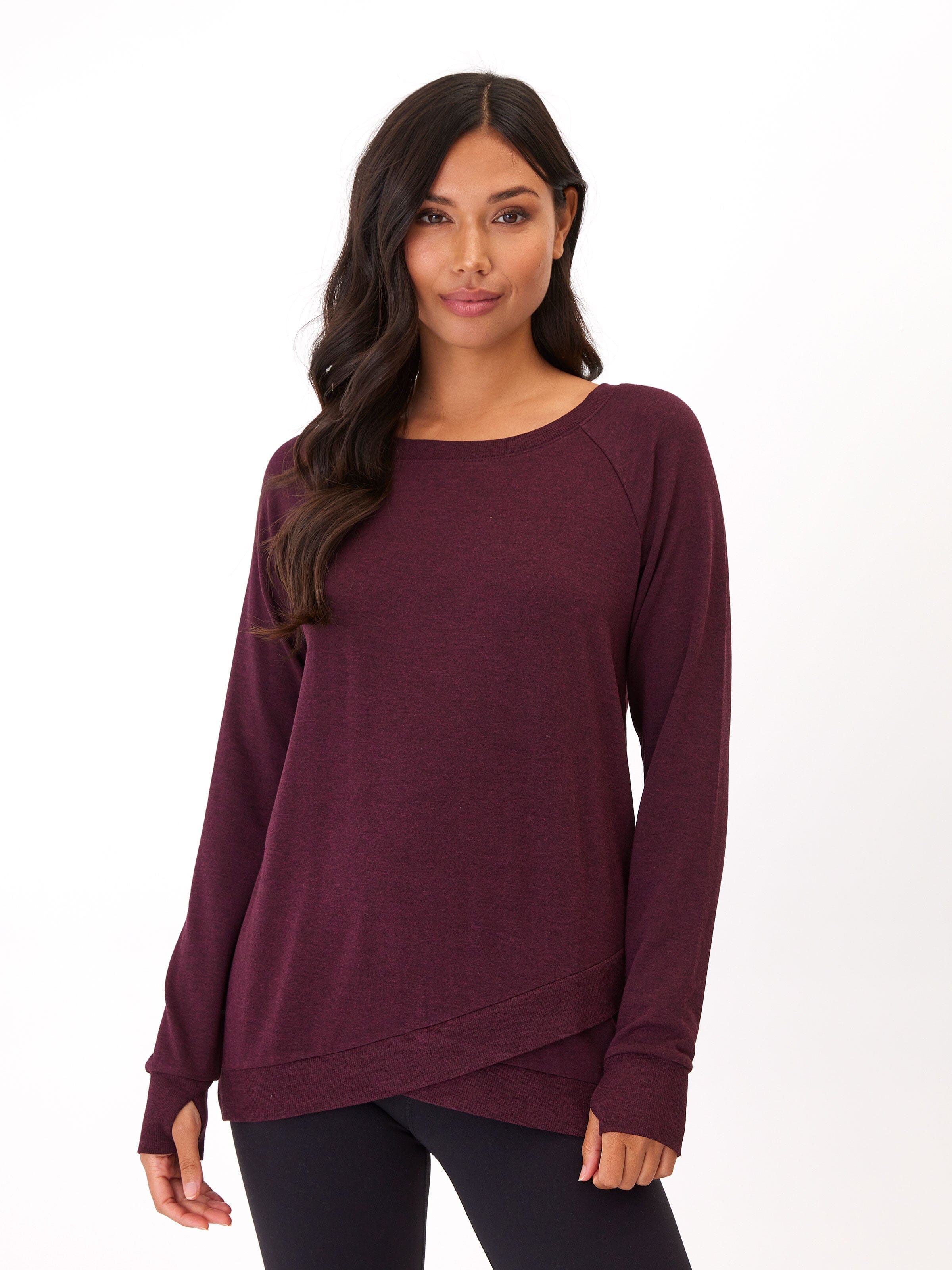 Leanna FeatherLoop Fleece Tulip-Hem Tunic in Burgundy