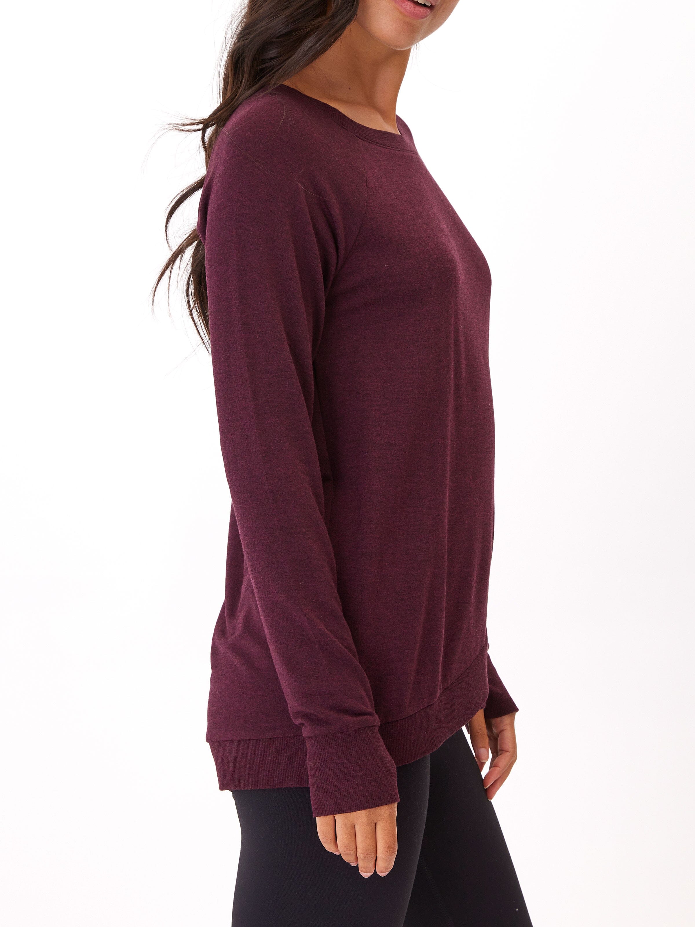 Leanna FeatherLoop Fleece Tulip-Hem Tunic in Burgundy