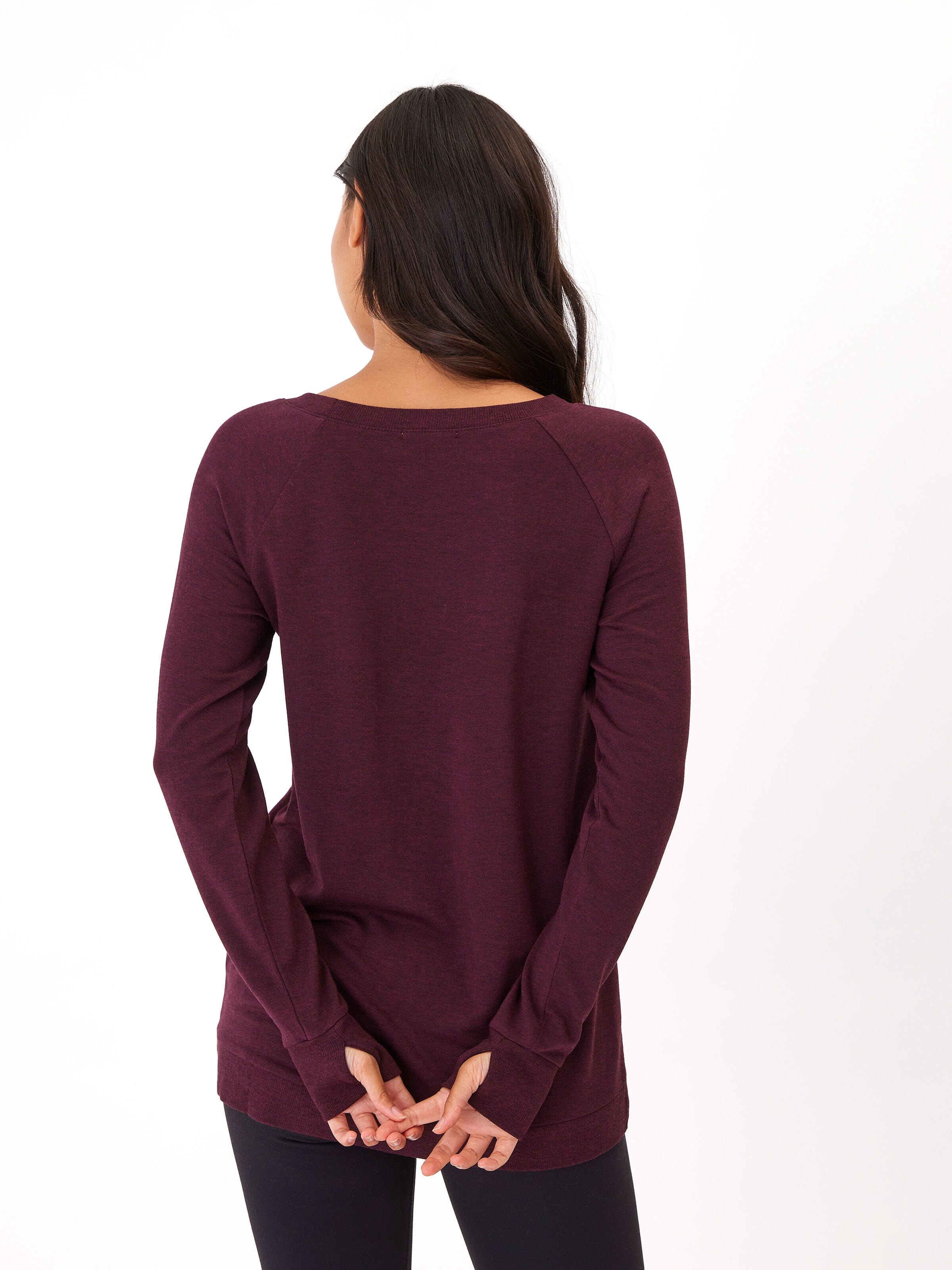 Leanna FeatherLoop Fleece Tulip-Hem Tunic in Burgundy