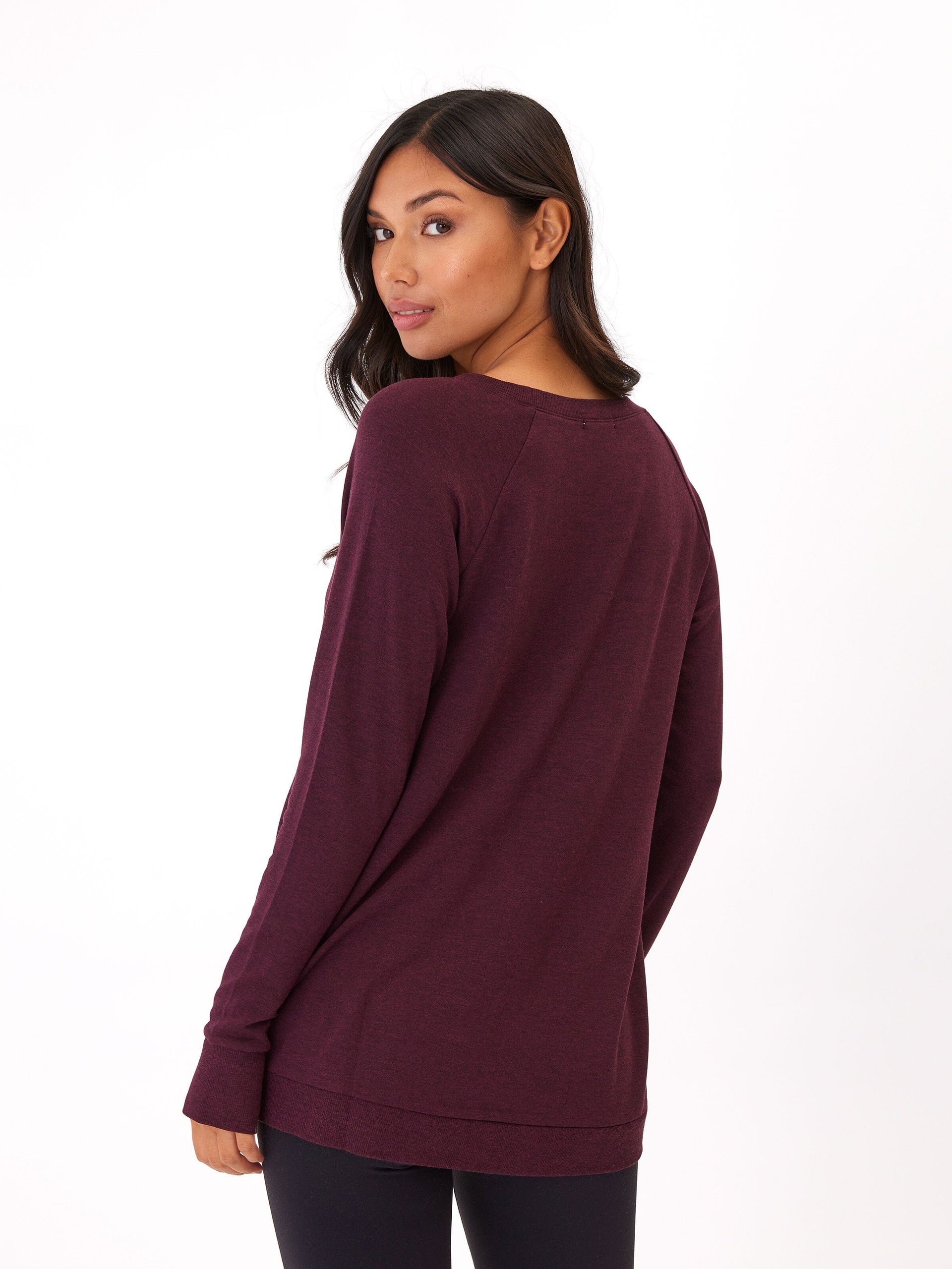 Leanna FeatherLoop Fleece Tulip-Hem Tunic in Burgundy