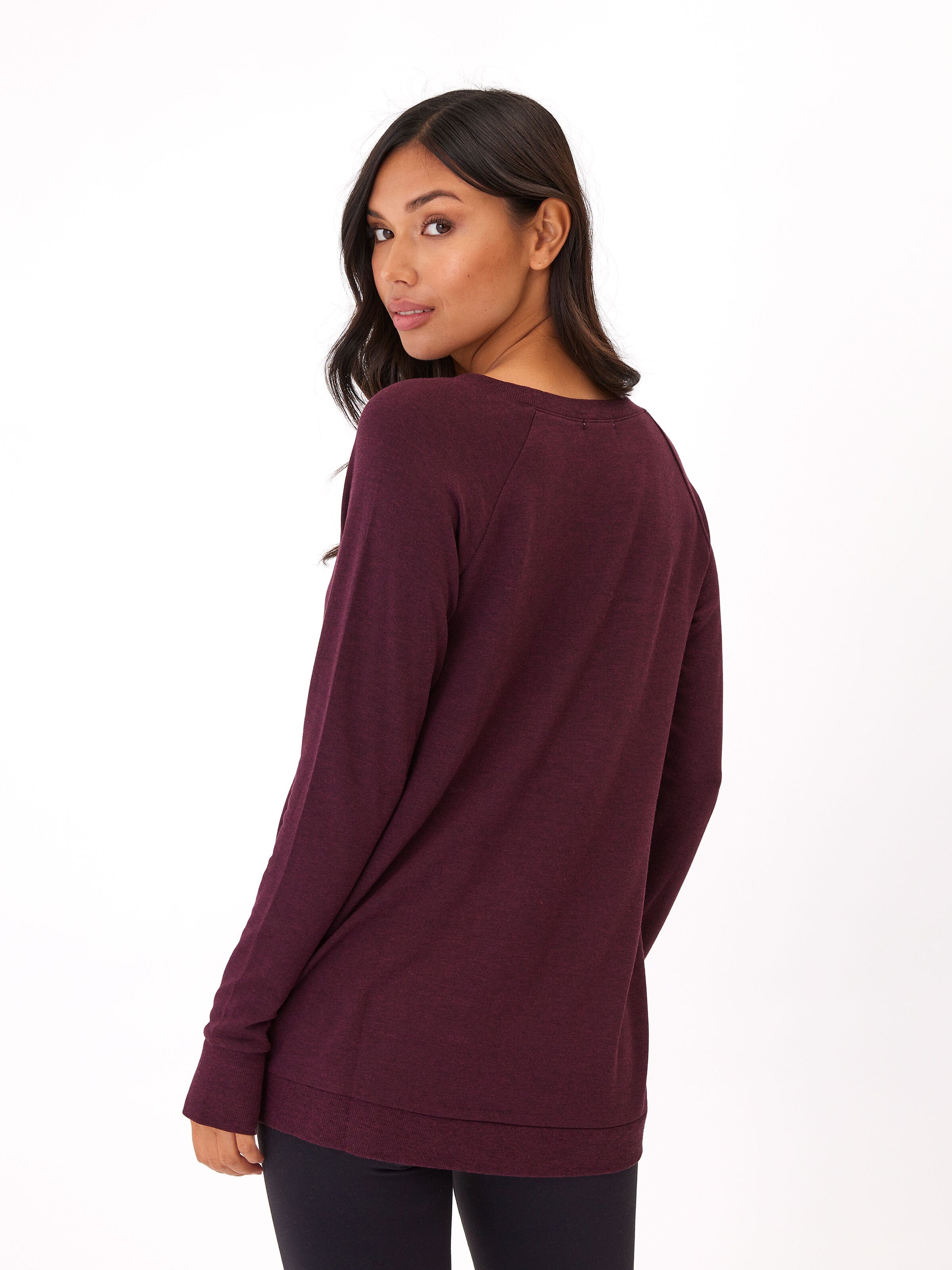 Leanna FeatherLoop Fleece Tulip-Hem Tunic in Burgundy
