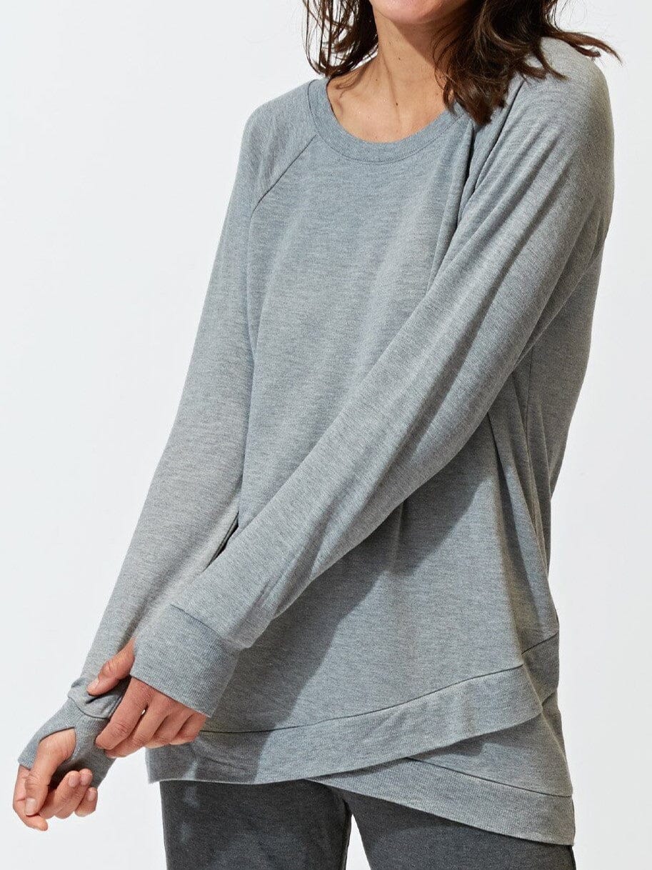 Leanna Feather Fleece Tulip-Hem Tunic in Grey