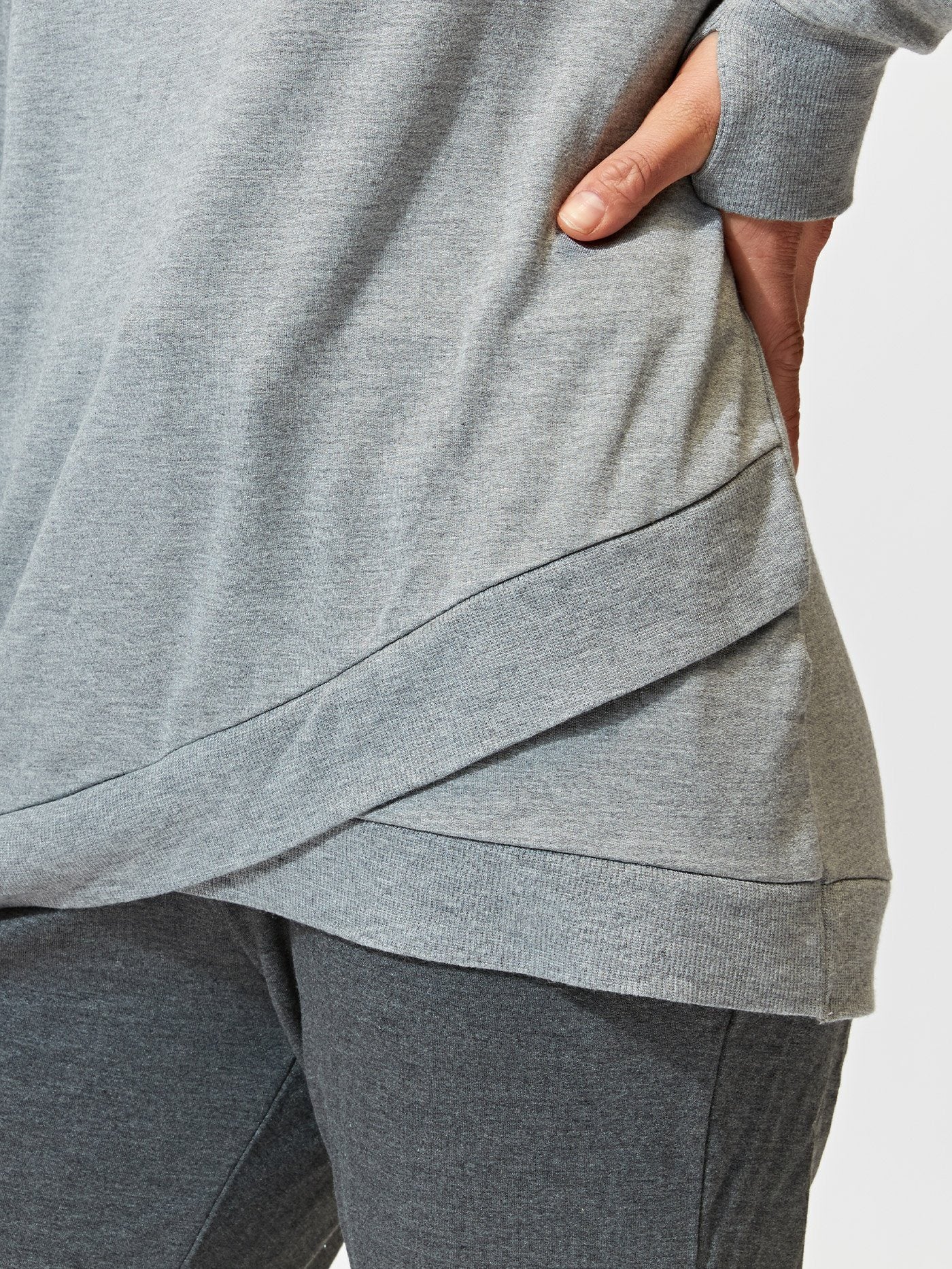 Leanna Feather Fleece Tulip-Hem Tunic in Grey