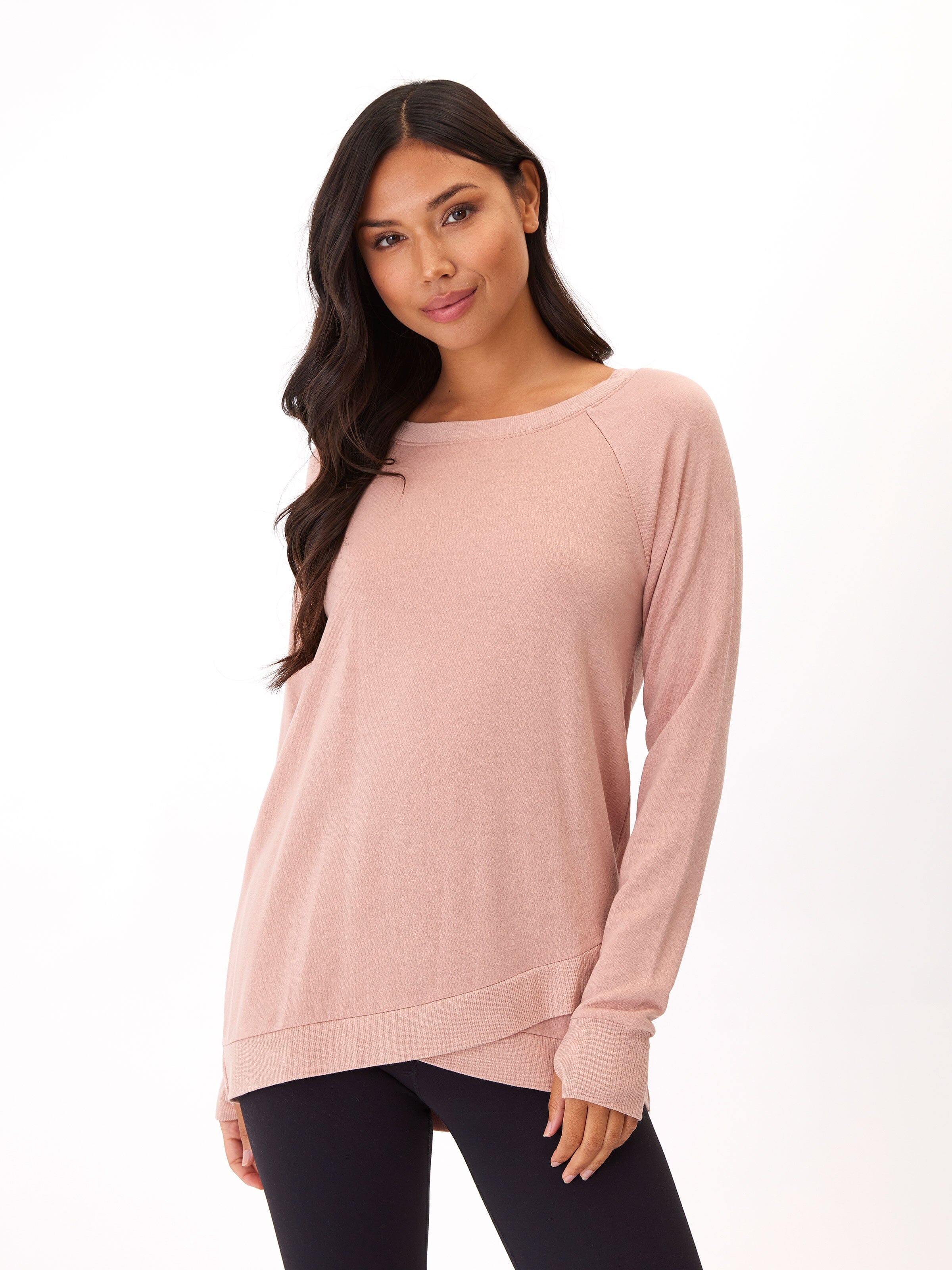 Leanna Feather Fleece Tunic in Dusty-Rose Tulip-Hem Sweatshirt