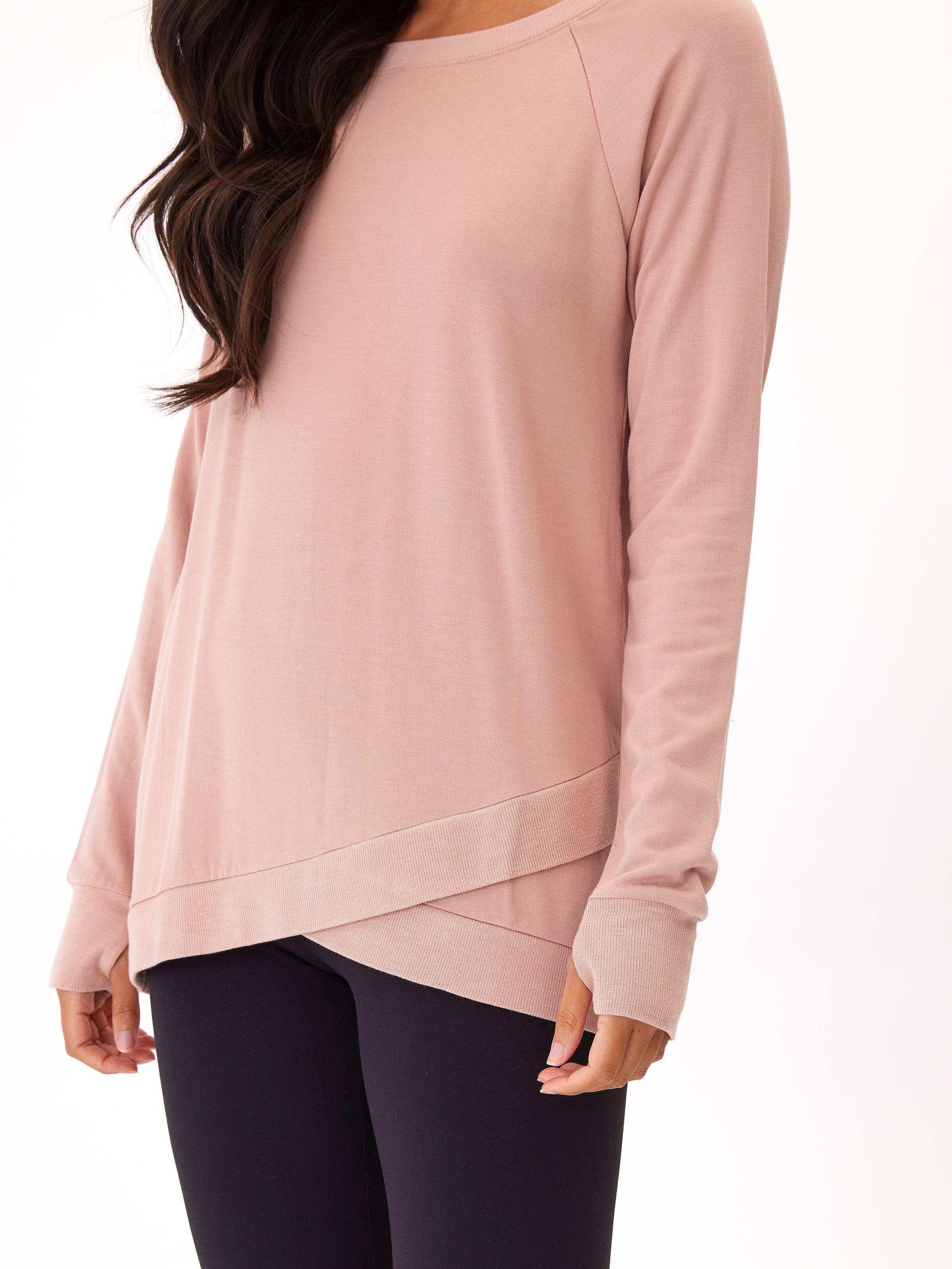 Leanna Feather Fleece Tunic in Dusty-Rose Tulip-Hem Sweatshirt
