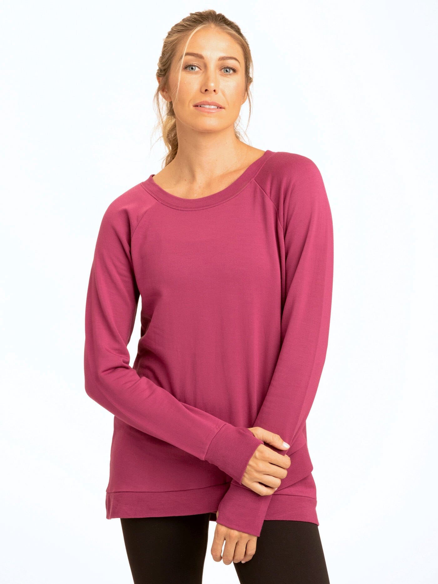 Leanna Feather Fleece Tunic featuring a tulip hem design in soft brushed TENCEL Modal