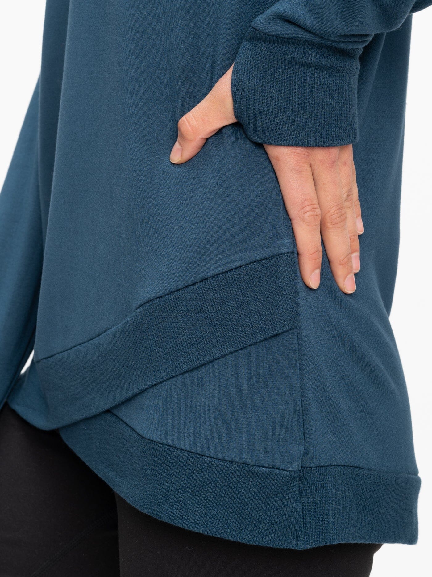 Leanna FeatherLoop Fleece Tulip-Hem Tunic in Teal and Blue