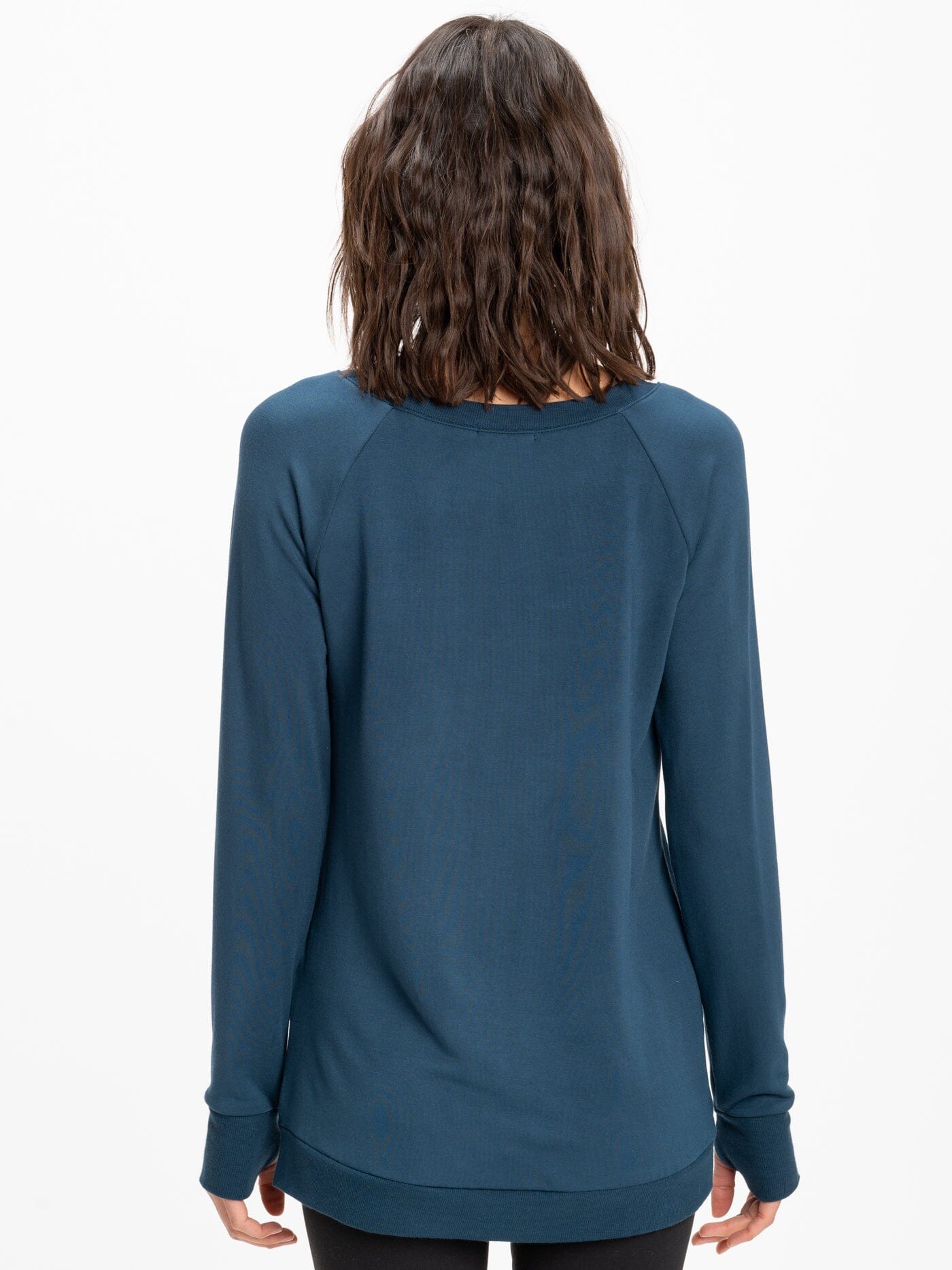 Leanna FeatherLoop Fleece Tulip-Hem Tunic in Teal and Blue