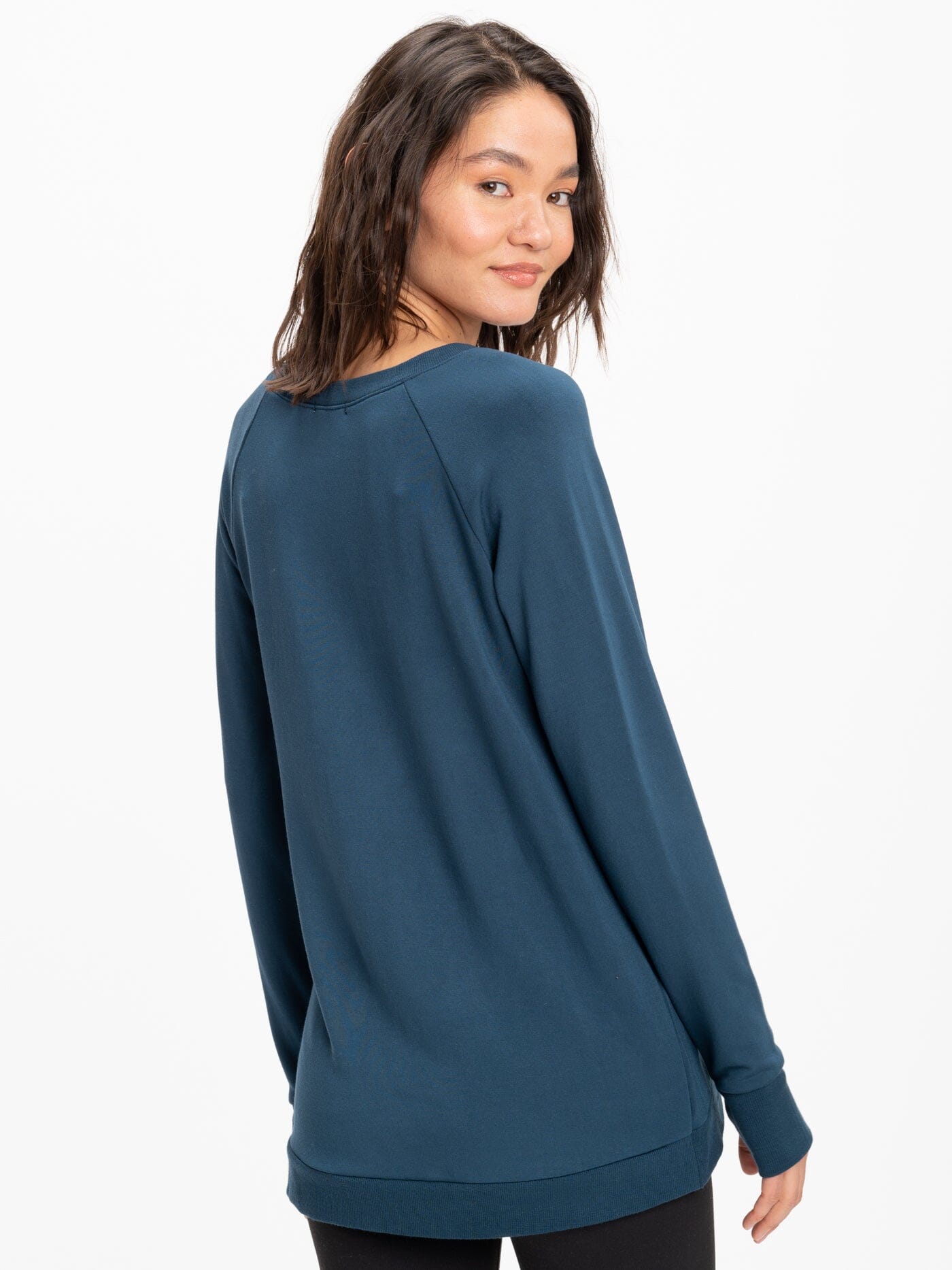 Leanna FeatherLoop Fleece Tulip-Hem Tunic in Teal and Blue