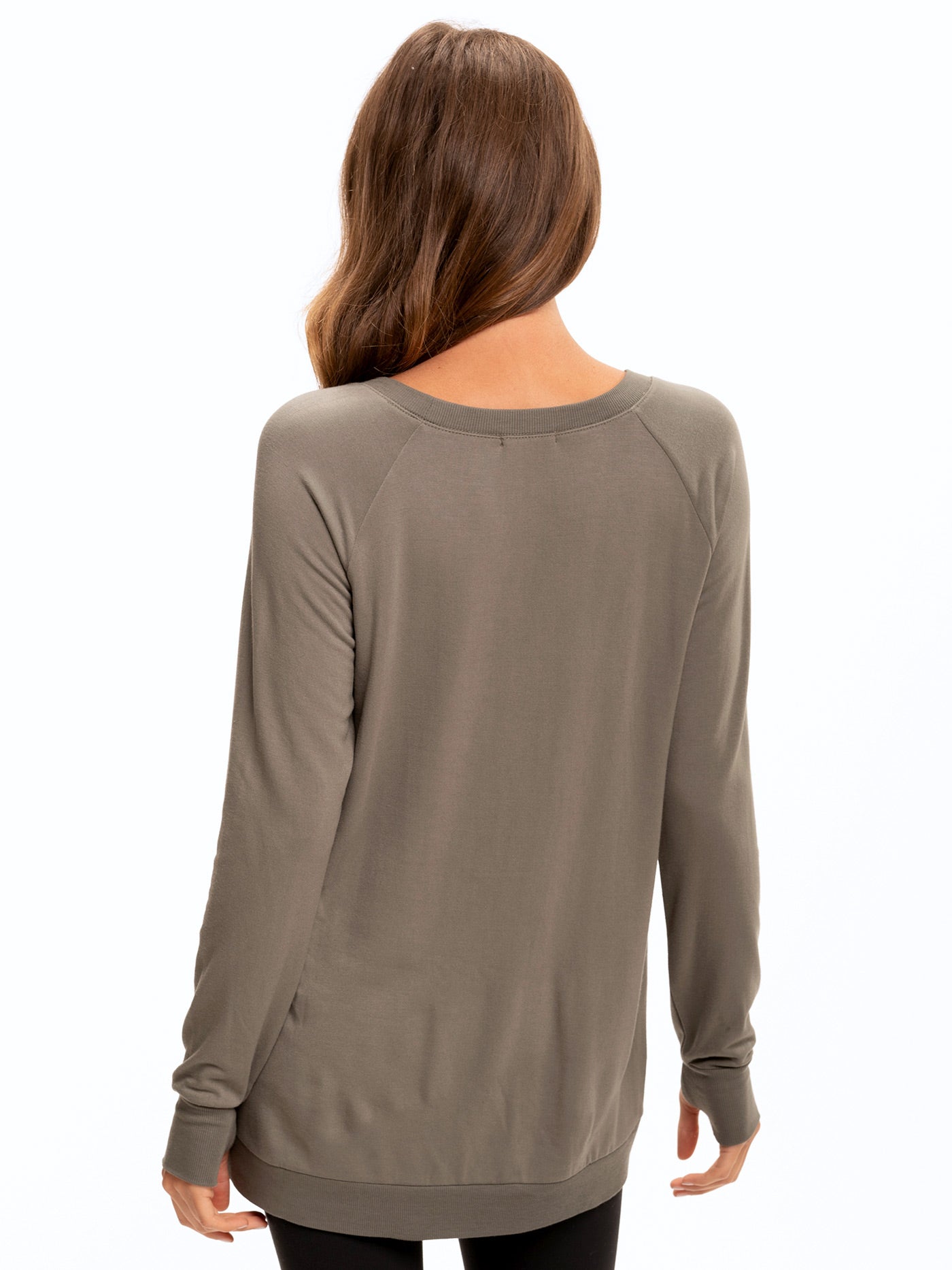 Leanna FeatherLoop Fleece Tulip-Hem Tunic in Olive-Green