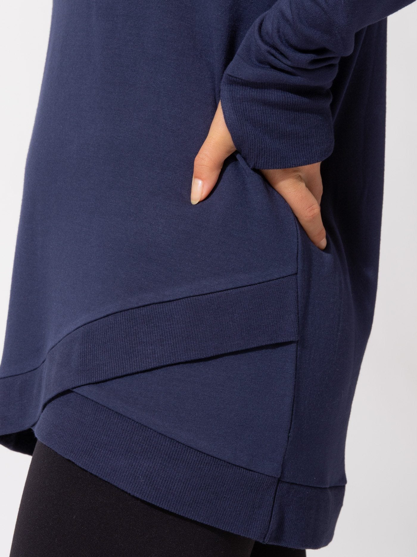 Leanna Feather Fleece Tunic in Navy Blue - Relaxed A-Line Sweatshirt