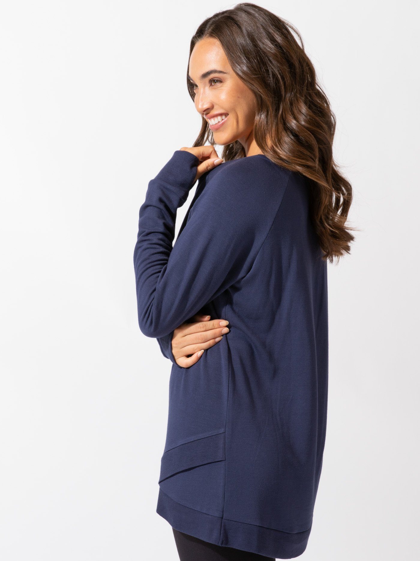Leanna Feather Fleece Tunic in Navy Blue - Relaxed A-Line Sweatshirt