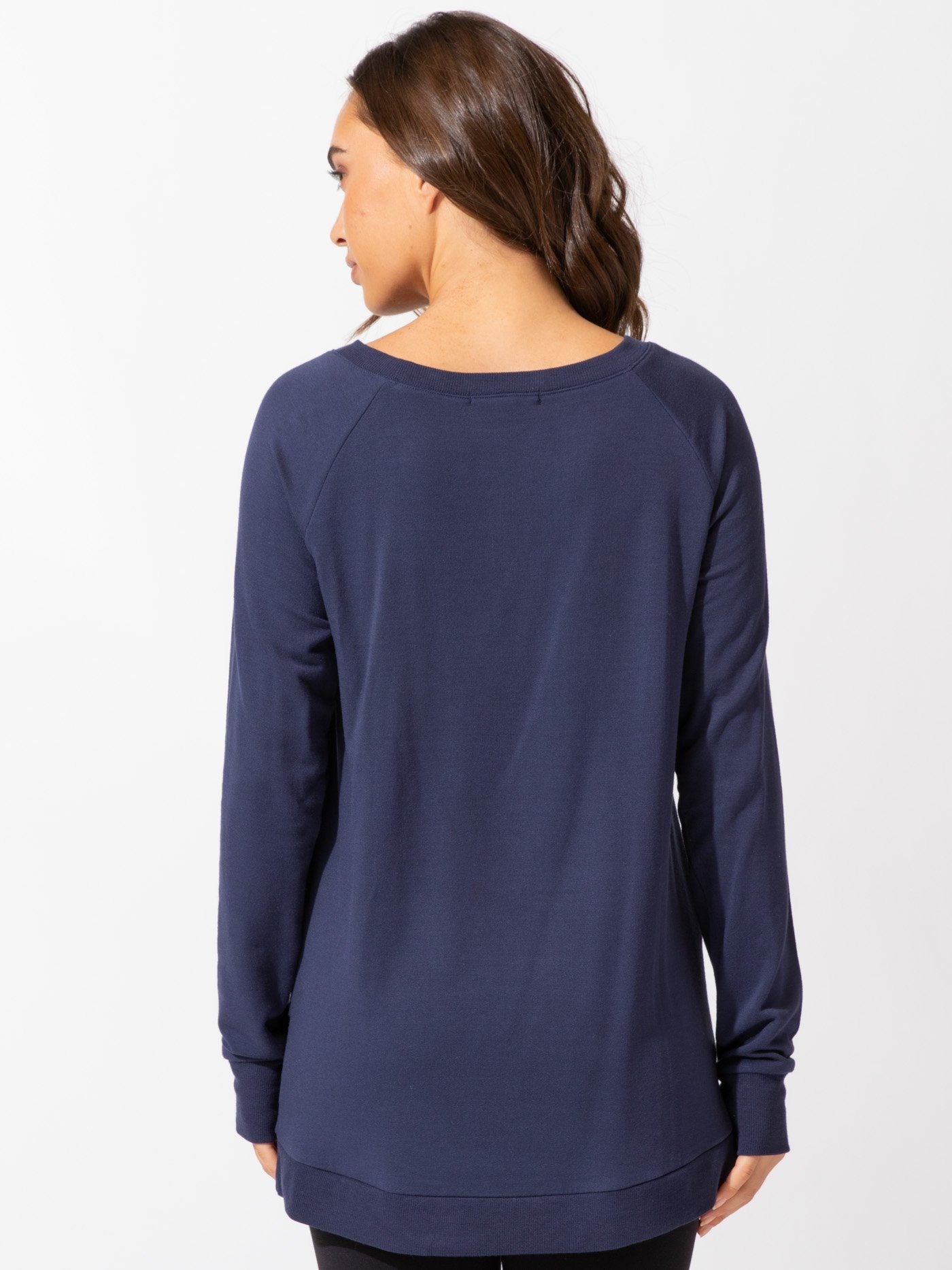 Leanna Feather Fleece Tunic in Navy Blue - Relaxed A-Line Sweatshirt