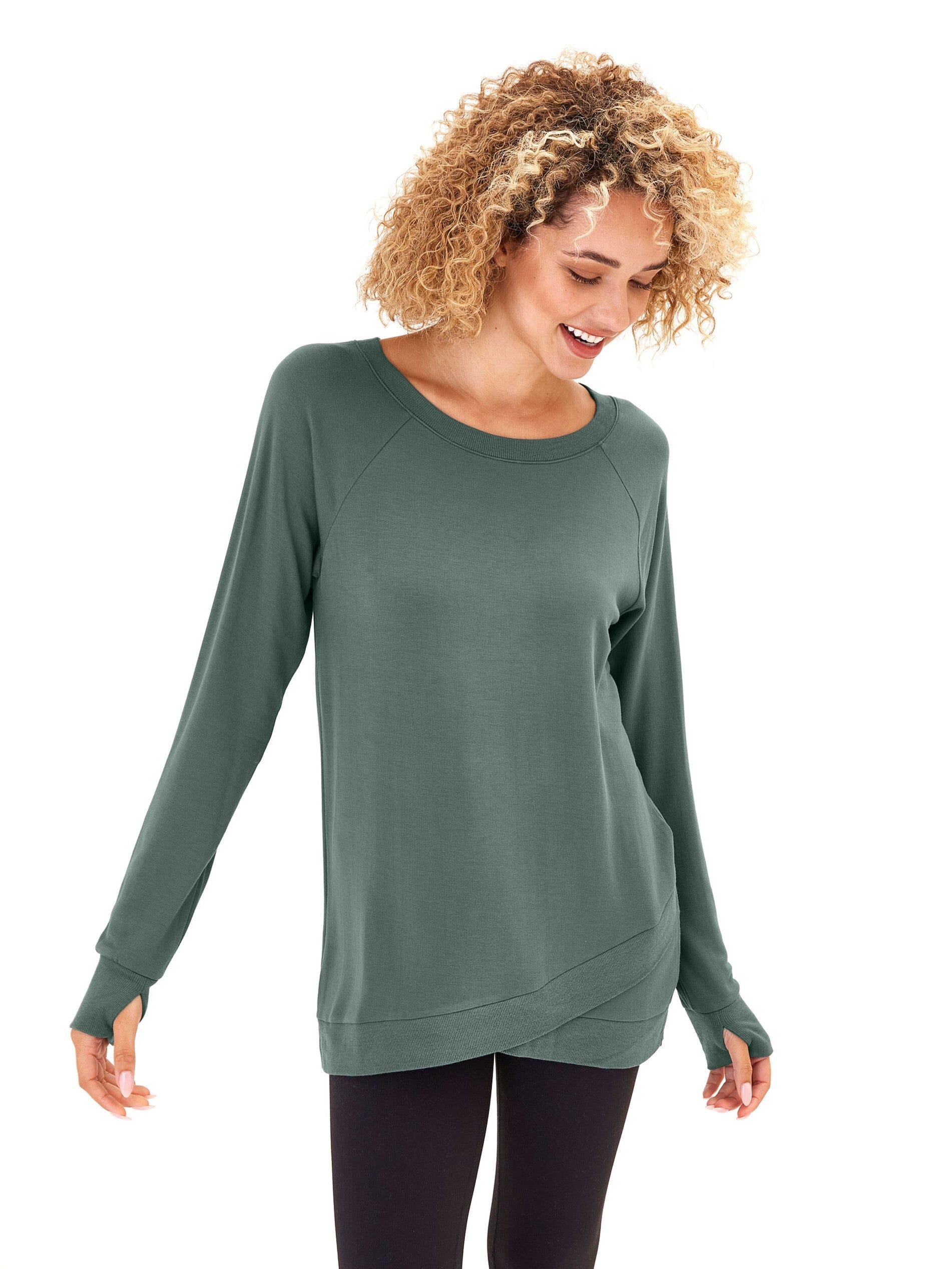 Leanna Feather Fleece Tunic with tulip-hem detail in soft brushed TENCEL Modal