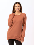 Leanna Feather Fleece Tunic in rust featuring a unique tulip hem