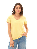 Women's yellow Pattie Triblend V-Neck Tee in a minimalist solid knit fabric.