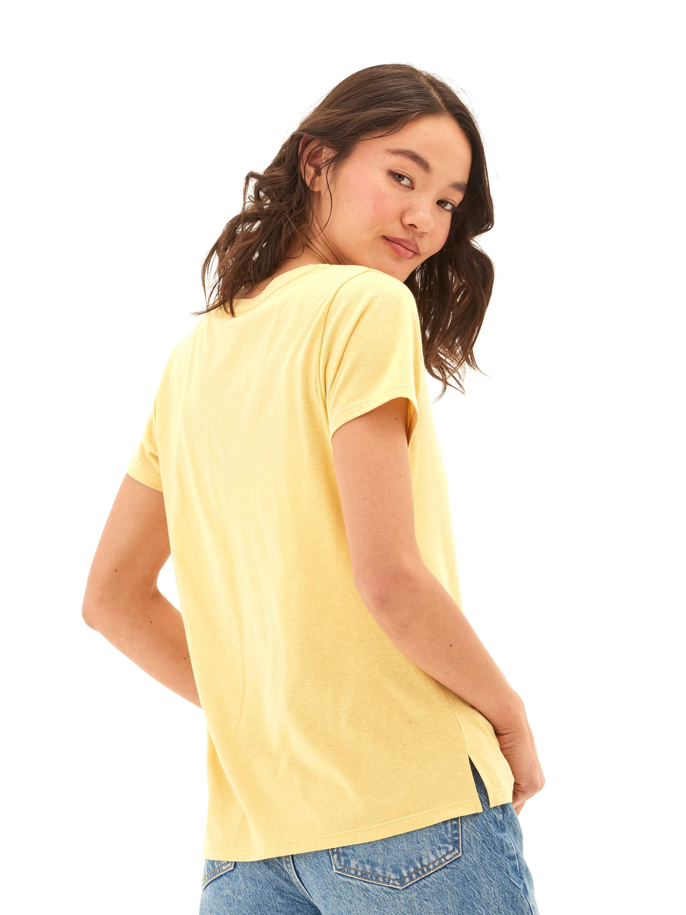Pattie Triblend V-Neck Tee in Yellow Minimalist Style
