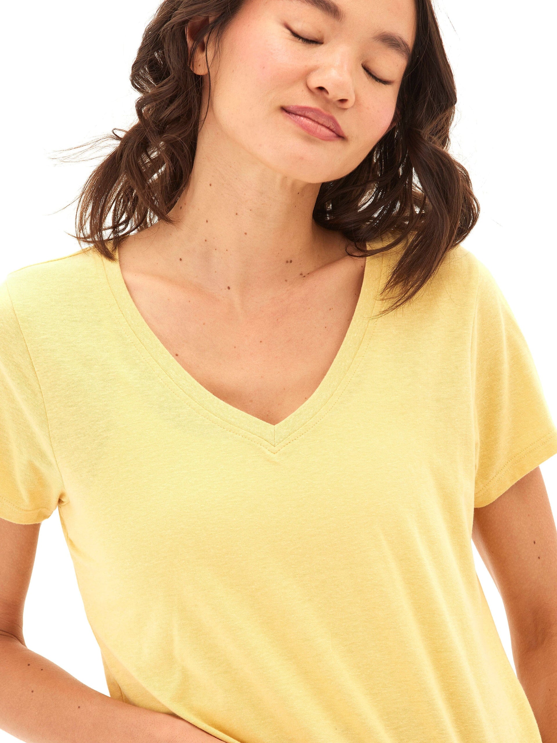Pattie Triblend V-Neck Tee in Yellow Minimalist Style