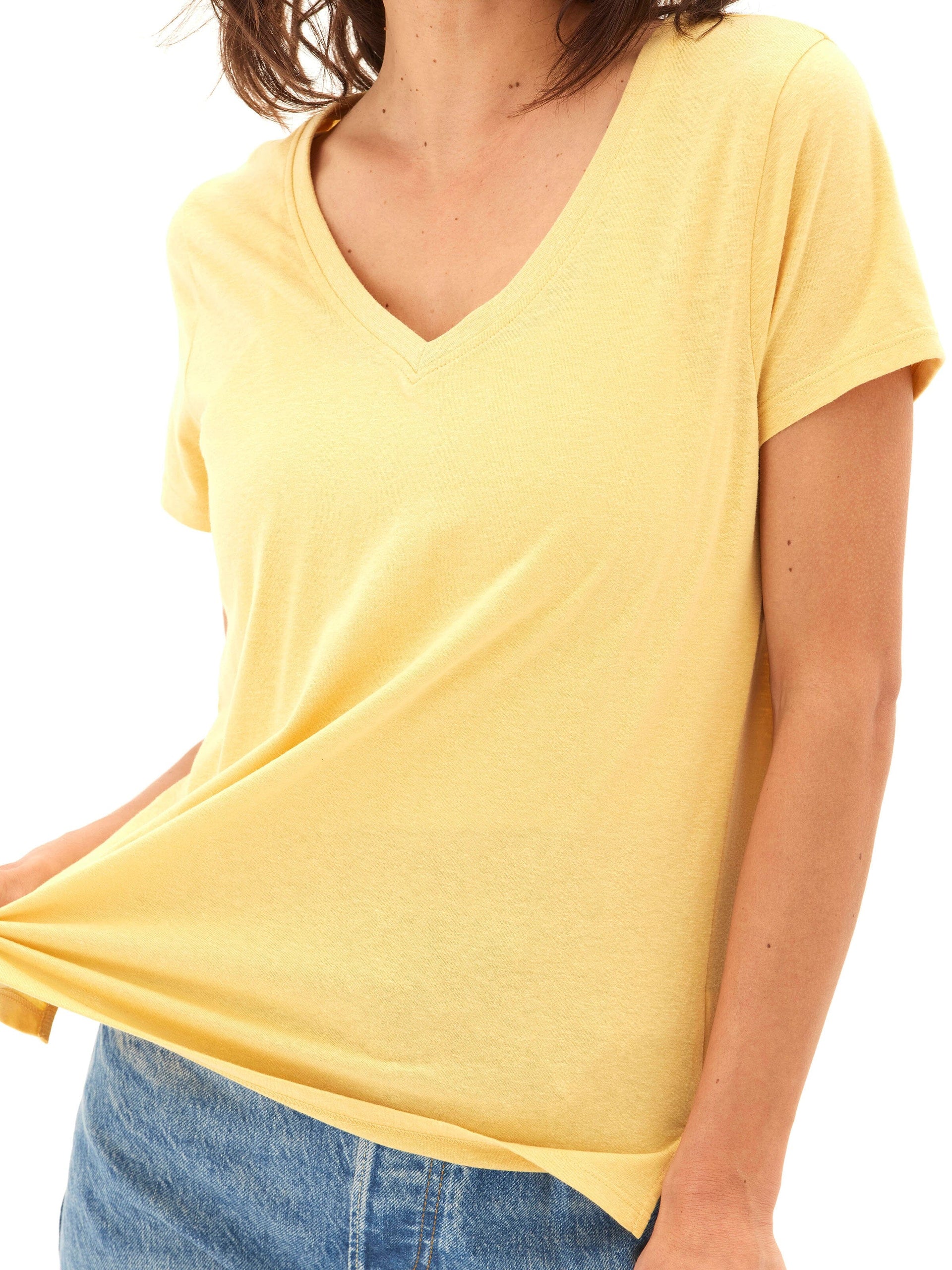 Pattie Triblend V-Neck Tee in Yellow Minimalist Style