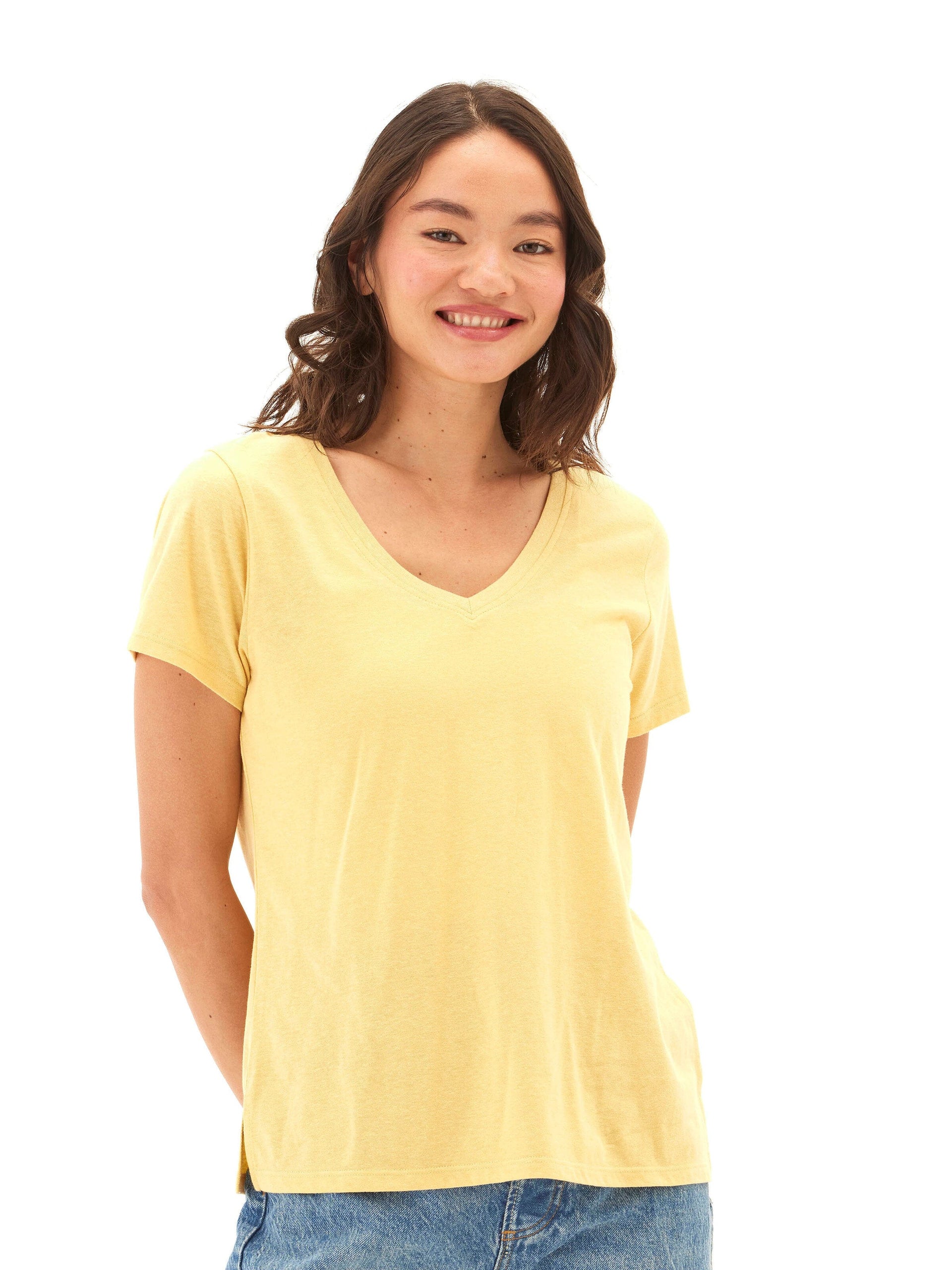 Pattie Triblend V-Neck Tee in Yellow Minimalist Style