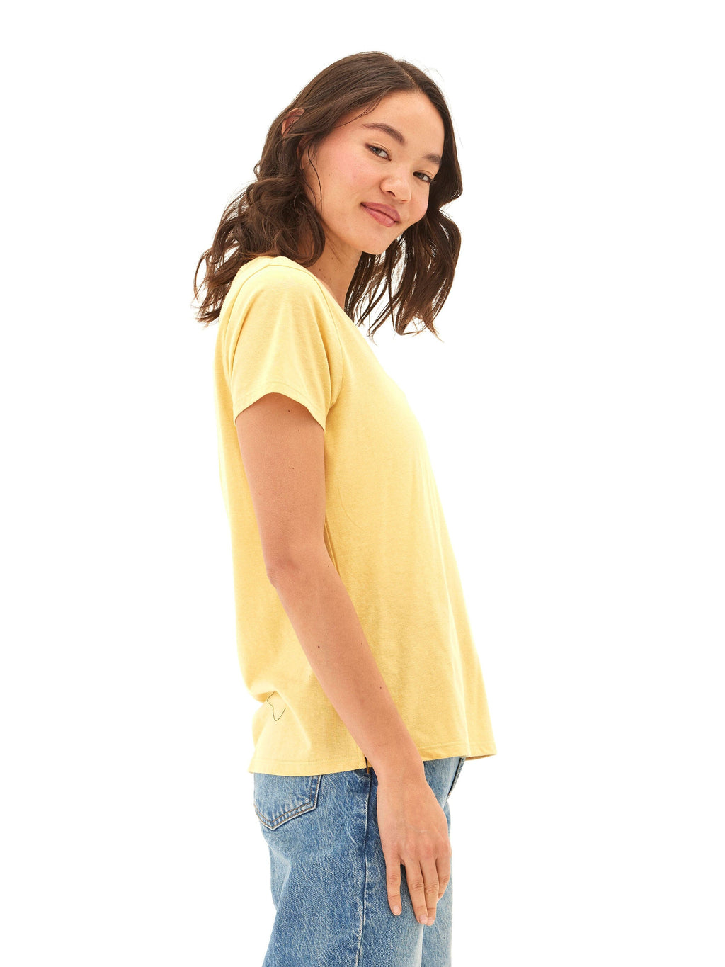 Pattie Triblend V-Neck Tee in Yellow Minimalist Style