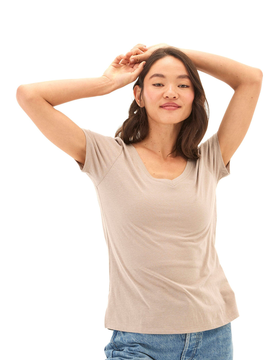 Pattie Triblend V-Neck Tee in a lightweight, breathable fabric with a flattering neckline.