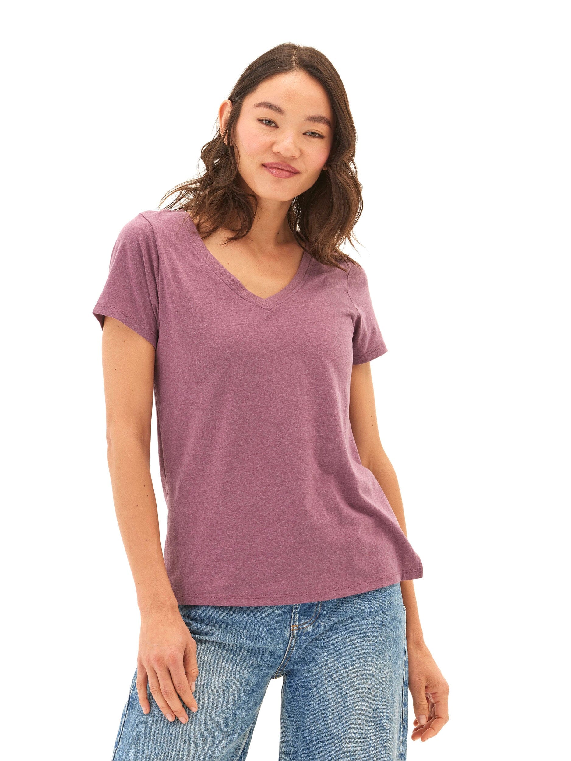 A soft, lightweight Pattie Triblend V-Neck Tee in a classic cut and versatile design.